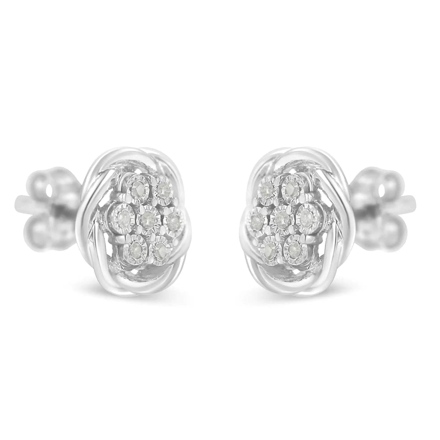 Sterling Silver Diamond Swirl Cluster Stud Earrings (1/6 cttw, I-J Color, I2-I3 Clarity) - EveryRetailNeed.Com
