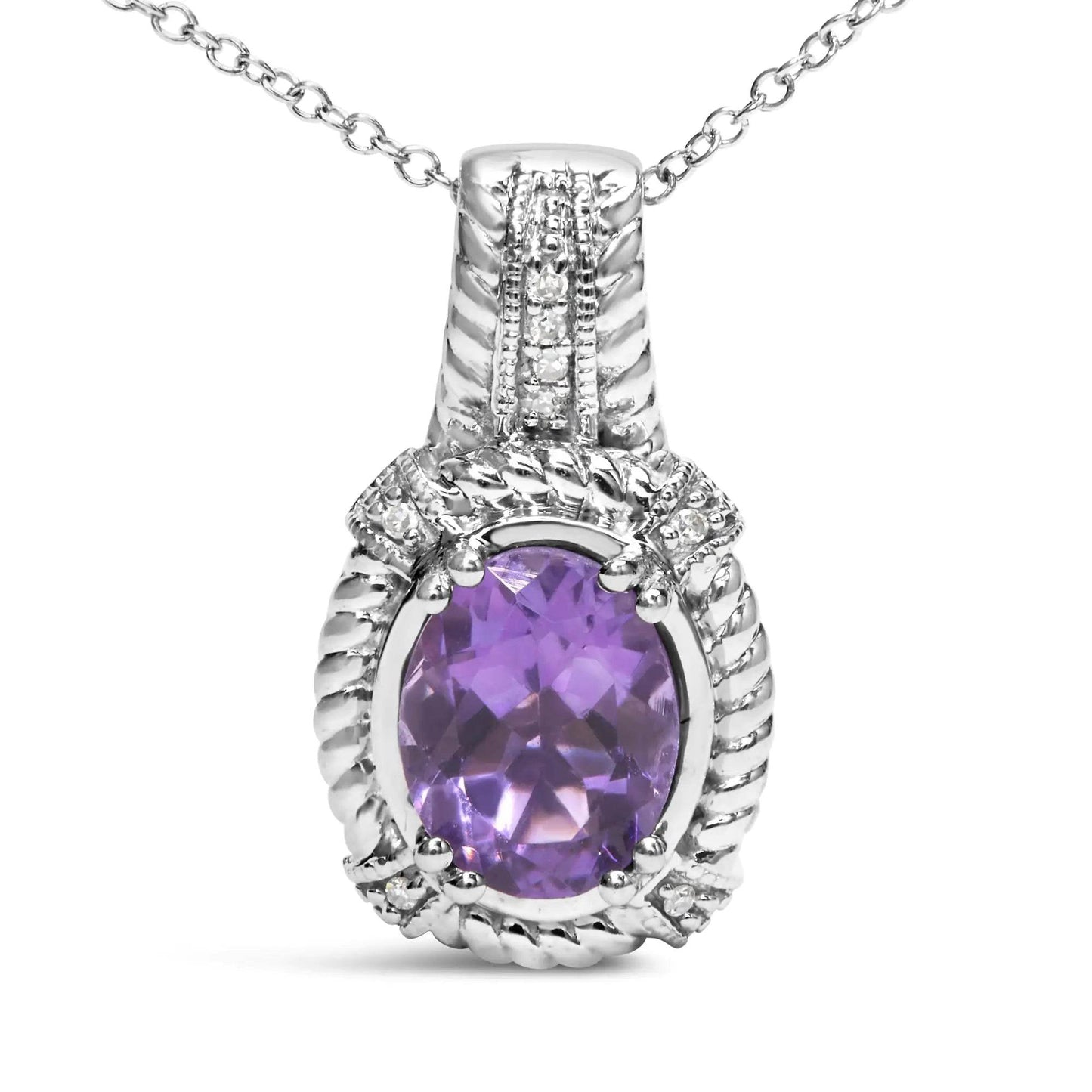 Sterling Silver Amethyst & Diamond Pendant Necklace - EveryRetailNeed.Com