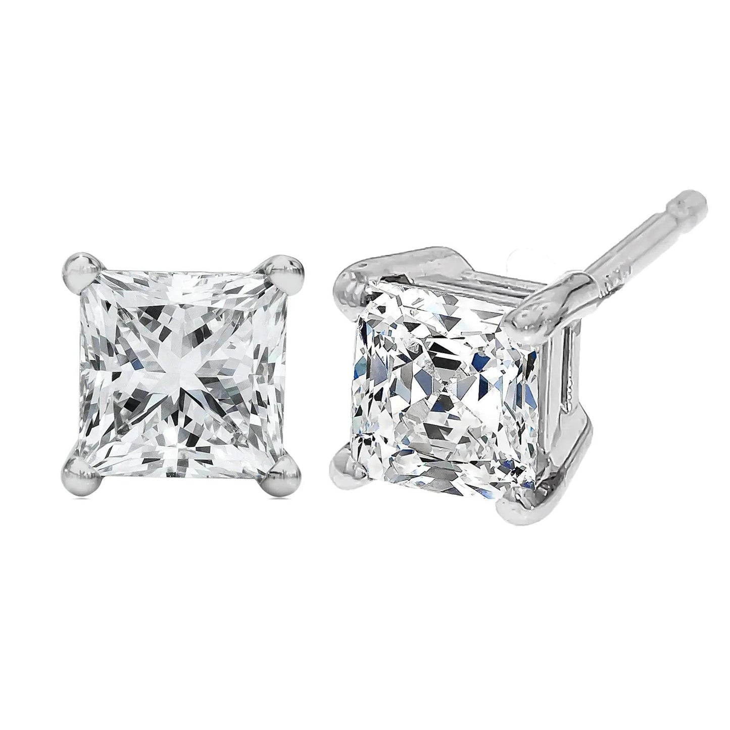 14K White Gold Princess Diamond Solitaire Earrings - EveryRetailNeed.Com