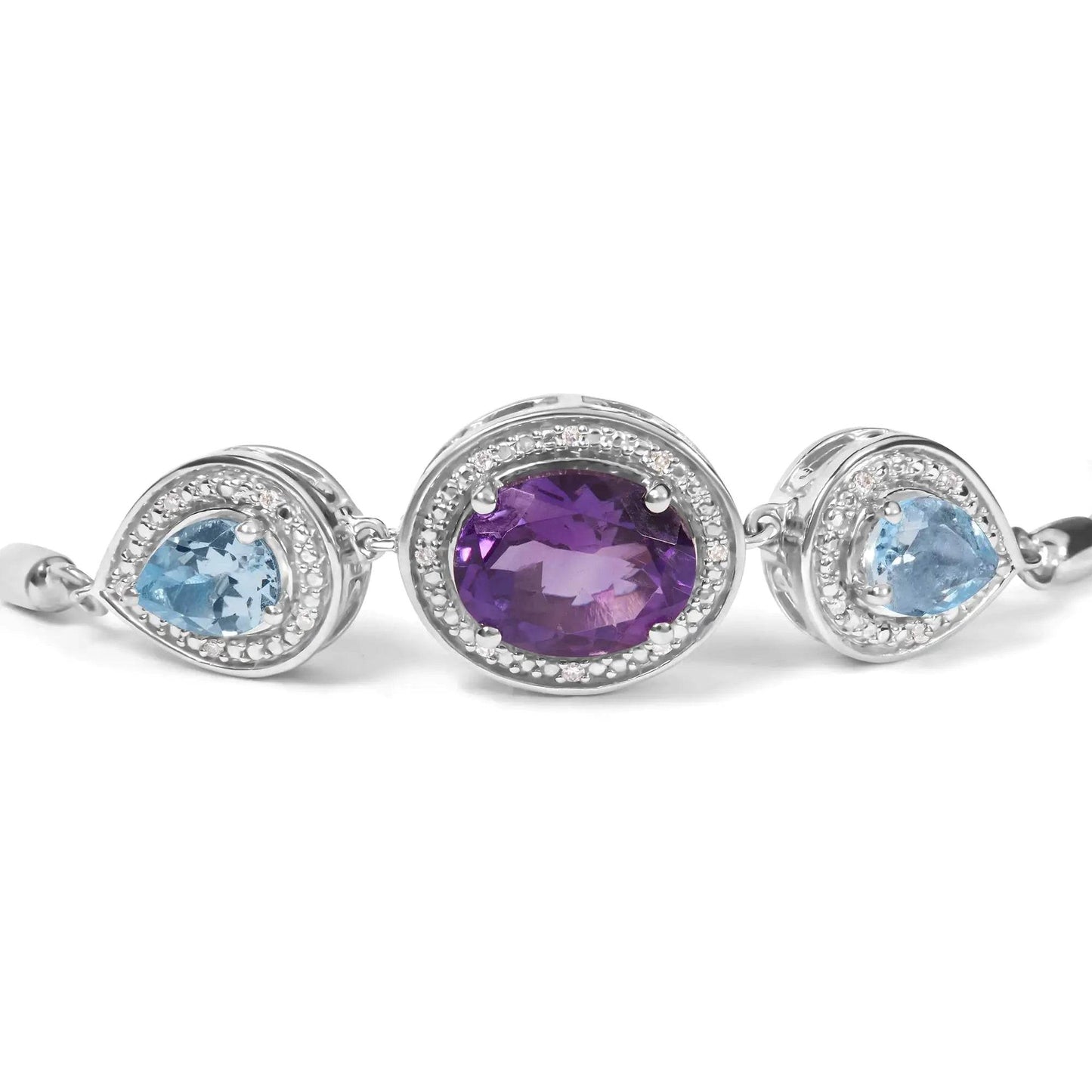 Sterling Silver Oval Amethyst & Blue Topaz Lariat Bolo Bracelet - EveryRetailNeed.Com