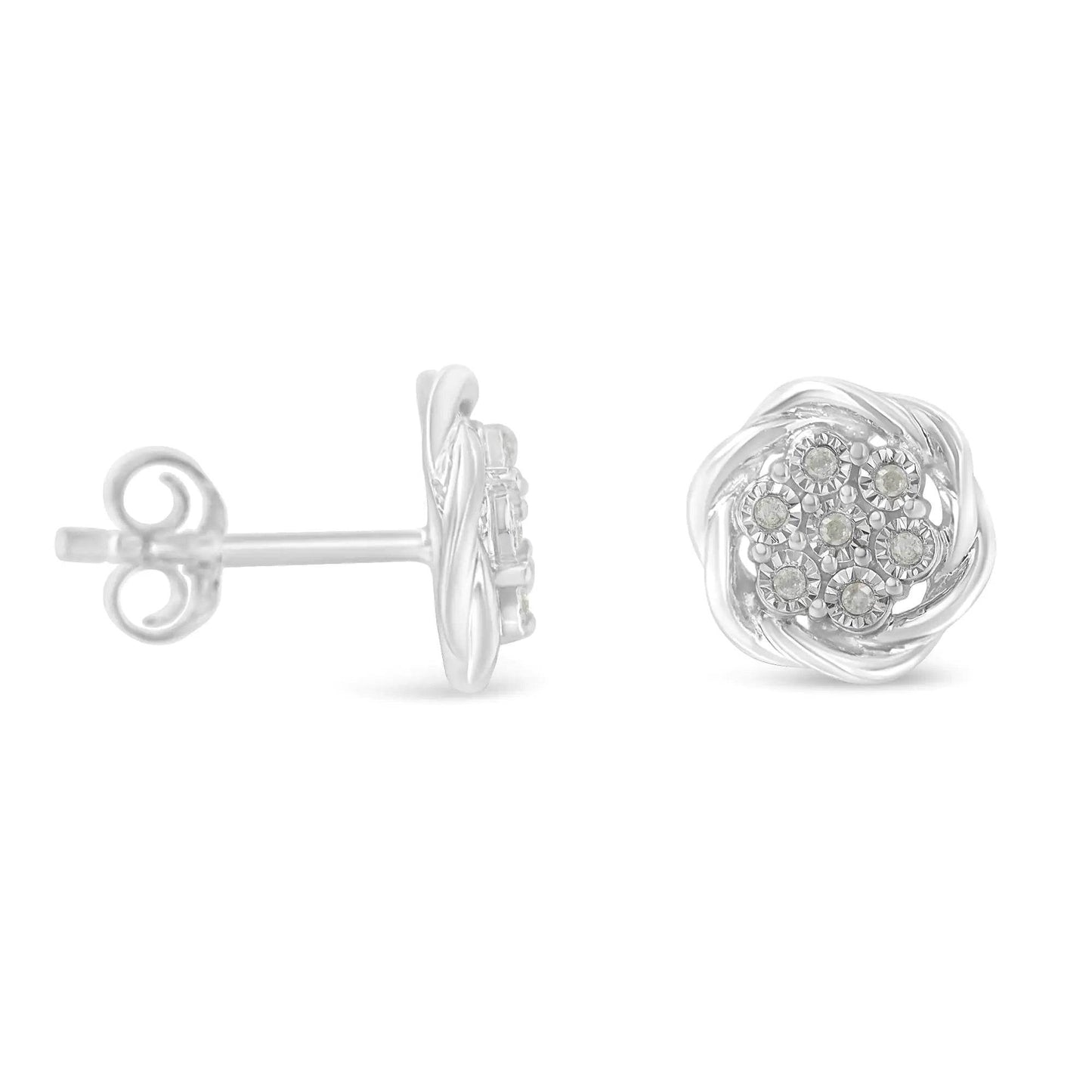Sterling Silver Diamond Swirl Cluster Stud Earrings (1/6 cttw, I-J Color, I2-I3 Clarity) - EveryRetailNeed.Com