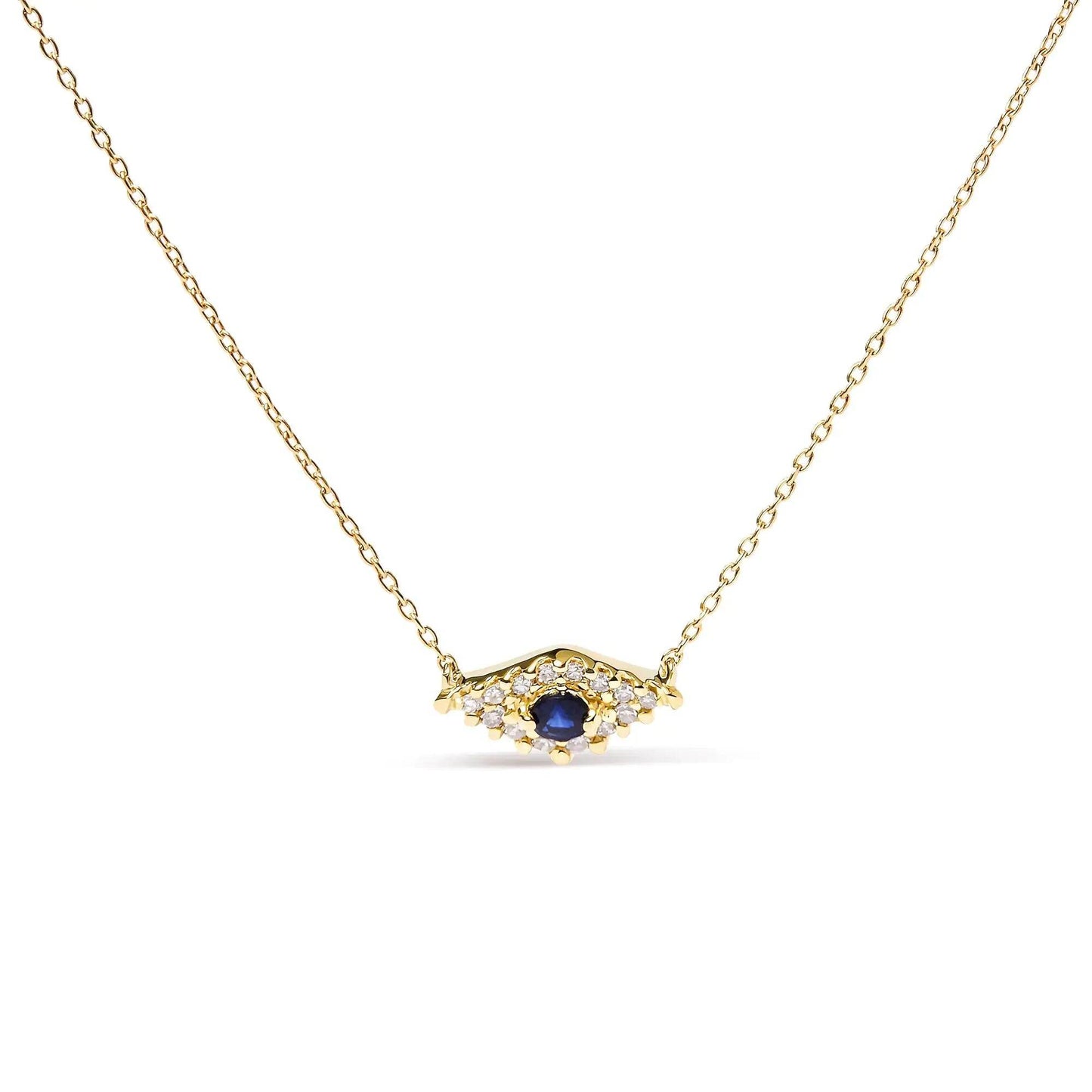 10K Gold Blue Sapphire Diamond Evil Eye Necklace - EveryRetailNeed.Com