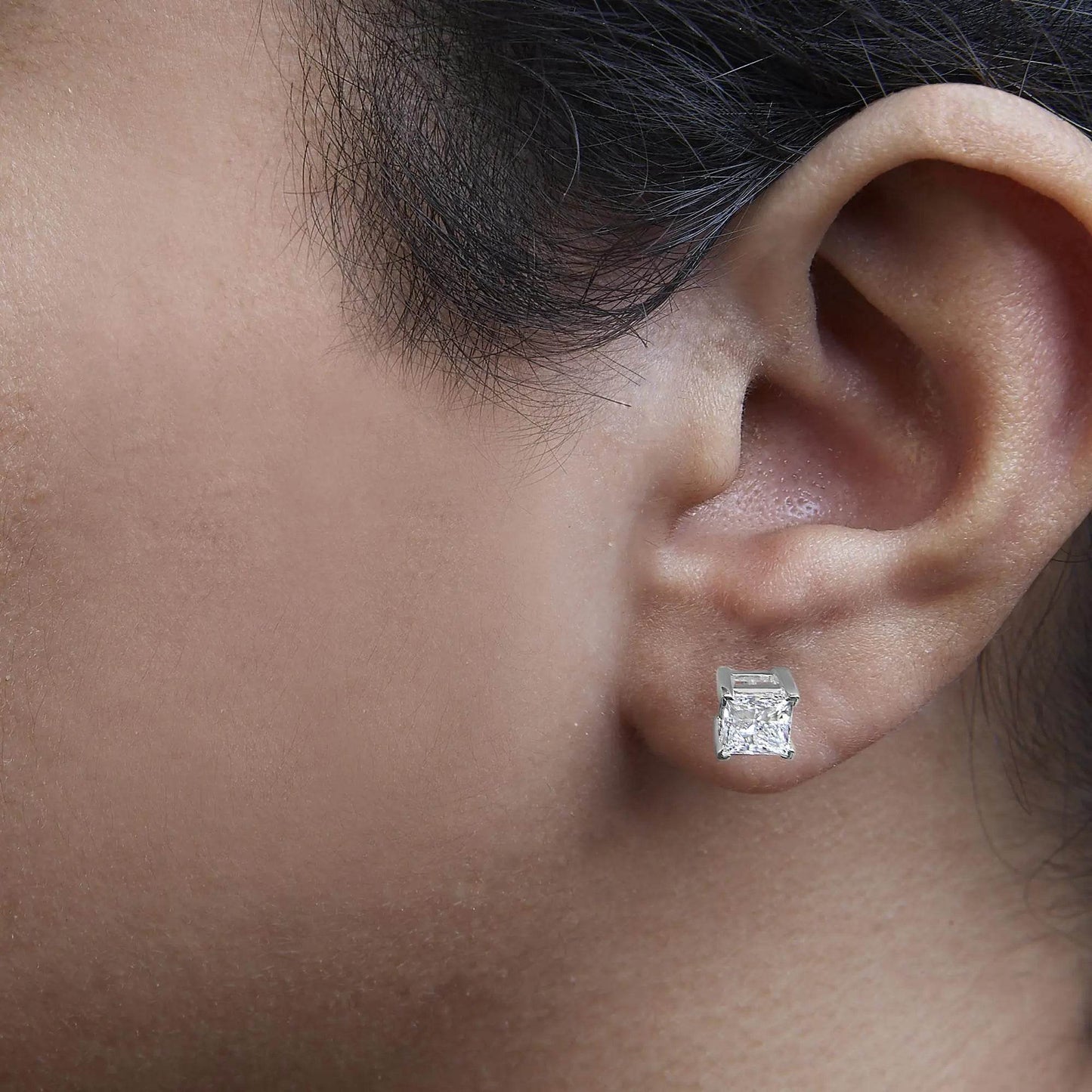 14K White Gold Princess Diamond Solitaire Earrings - EveryRetailNeed.Com