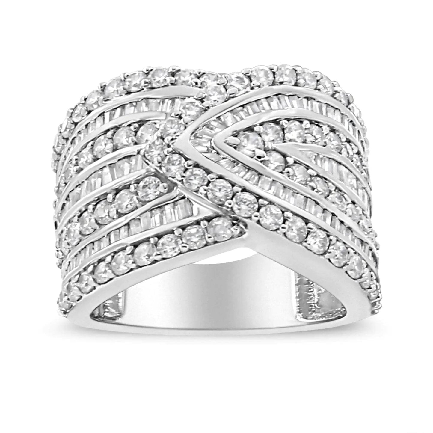 .925 Sterling Silver 2 3/8 Cttw Diamond Multi Row Overlay Band Ring ( J-K Color, I3 Clarity) - EveryRetailNeed.Com