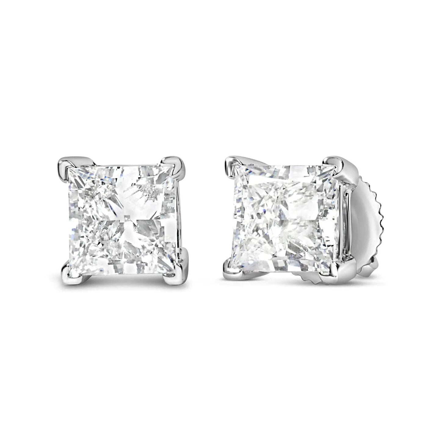 14K White Gold Princess Diamond Solitaire Earrings - EveryRetailNeed.Com