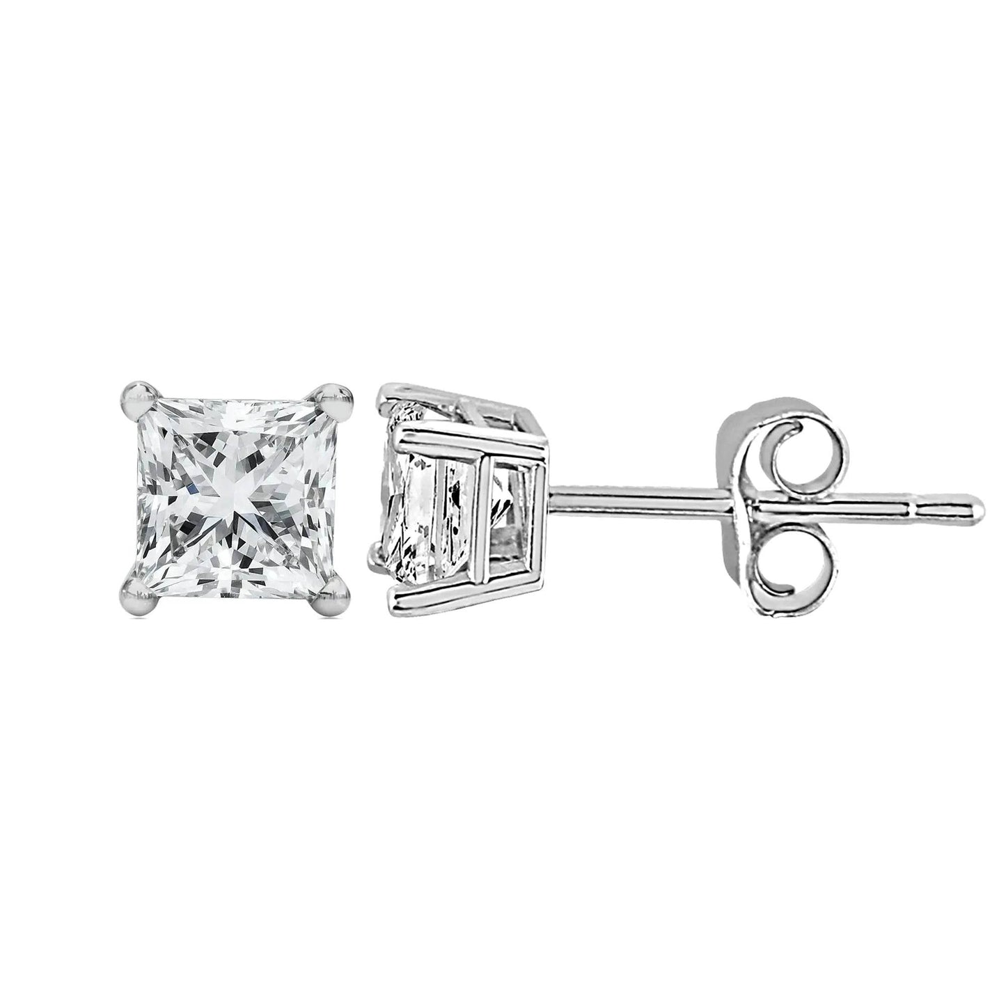 14K White Gold Princess Diamond Solitaire Earrings - EveryRetailNeed.Com