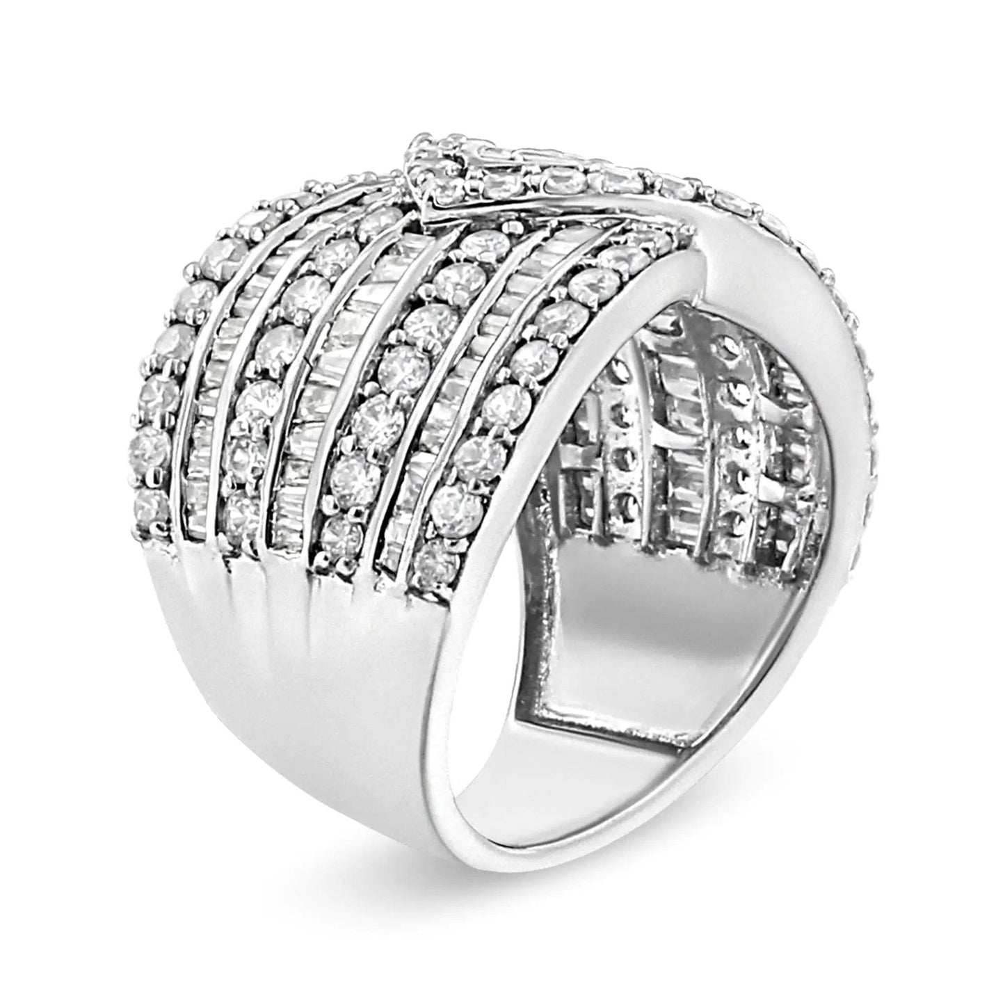 .925 Sterling Silver 2 3/8 Cttw Diamond Multi Row Overlay Band Ring ( J-K Color, I3 Clarity) - EveryRetailNeed.Com