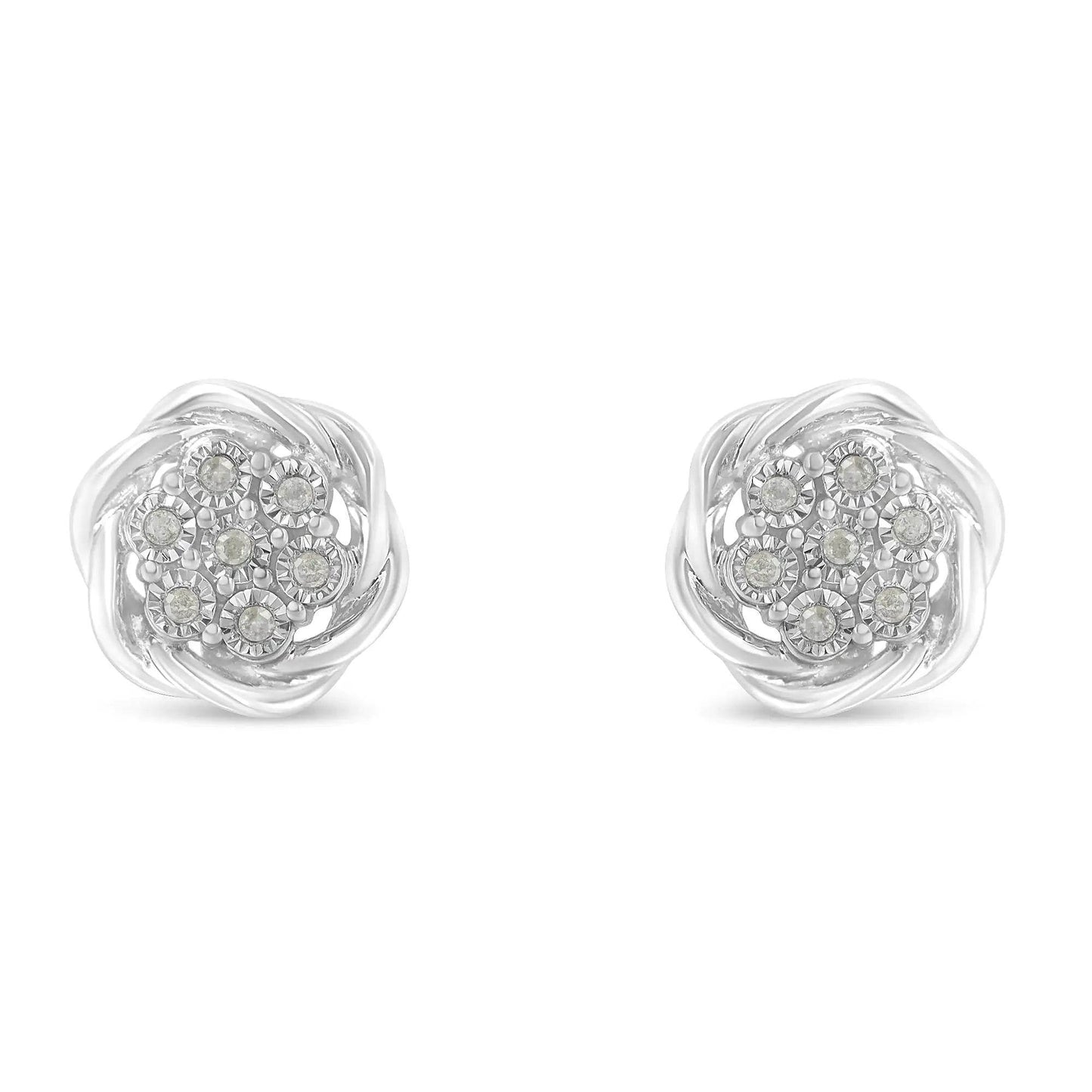 Sterling Silver Diamond Swirl Cluster Stud Earrings (1/6 cttw, I-J Color, I2-I3 Clarity) - EveryRetailNeed.Com