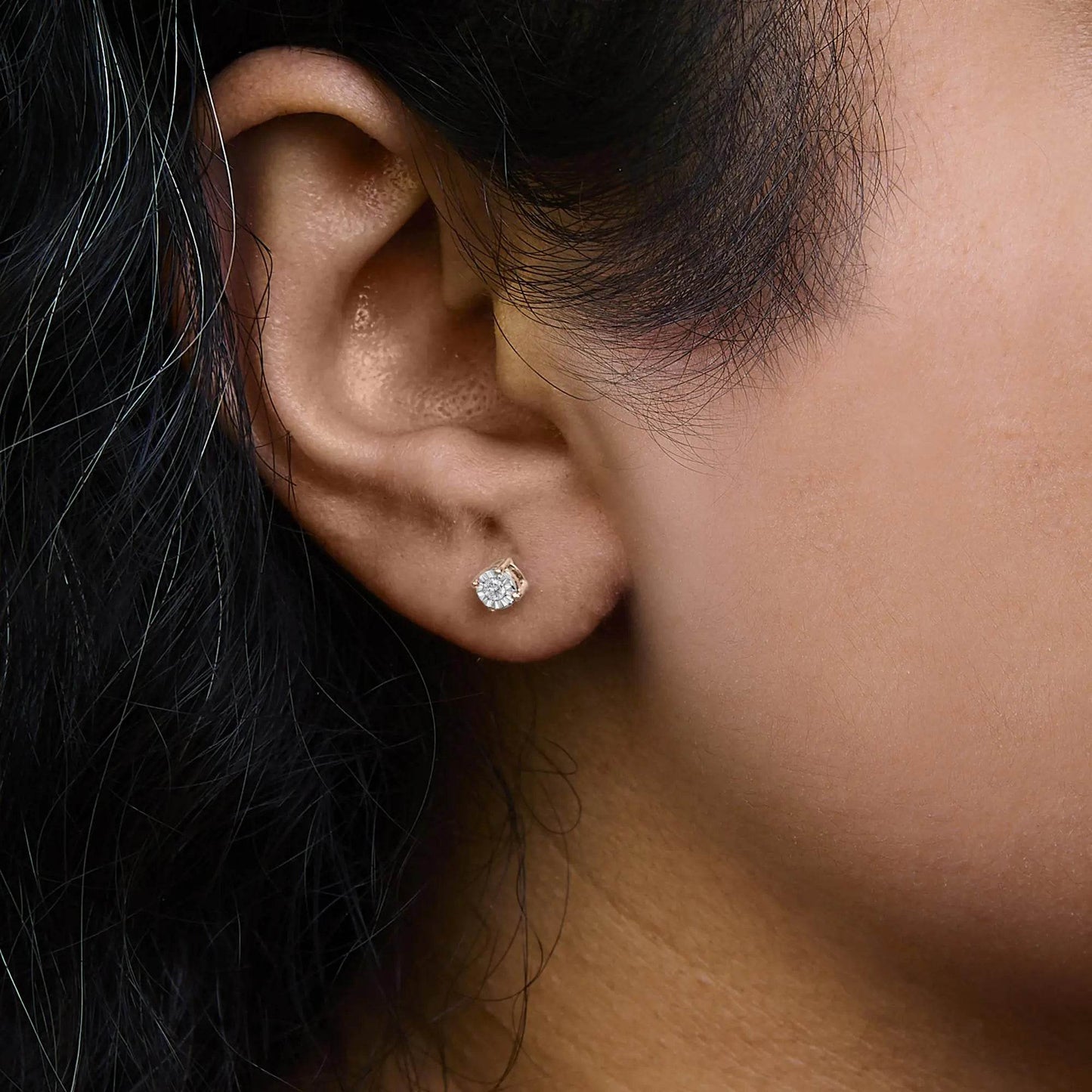 .925 Sterling Silver 1/10 Cttw Round Brilliant-Cut Lab Grown Diamond Miracle-Set Stud Earrings (F-G Color, VS1-VS2 Clarity) - EveryRetailNeed.Com
