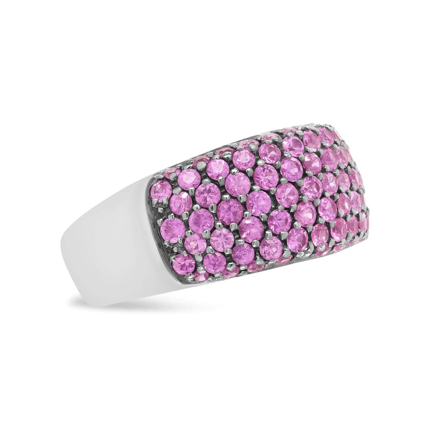 18K White Gold and Black Rhodium Multi Row Pink Sapphire Classic Band Ring - EveryRetailNeed.Com