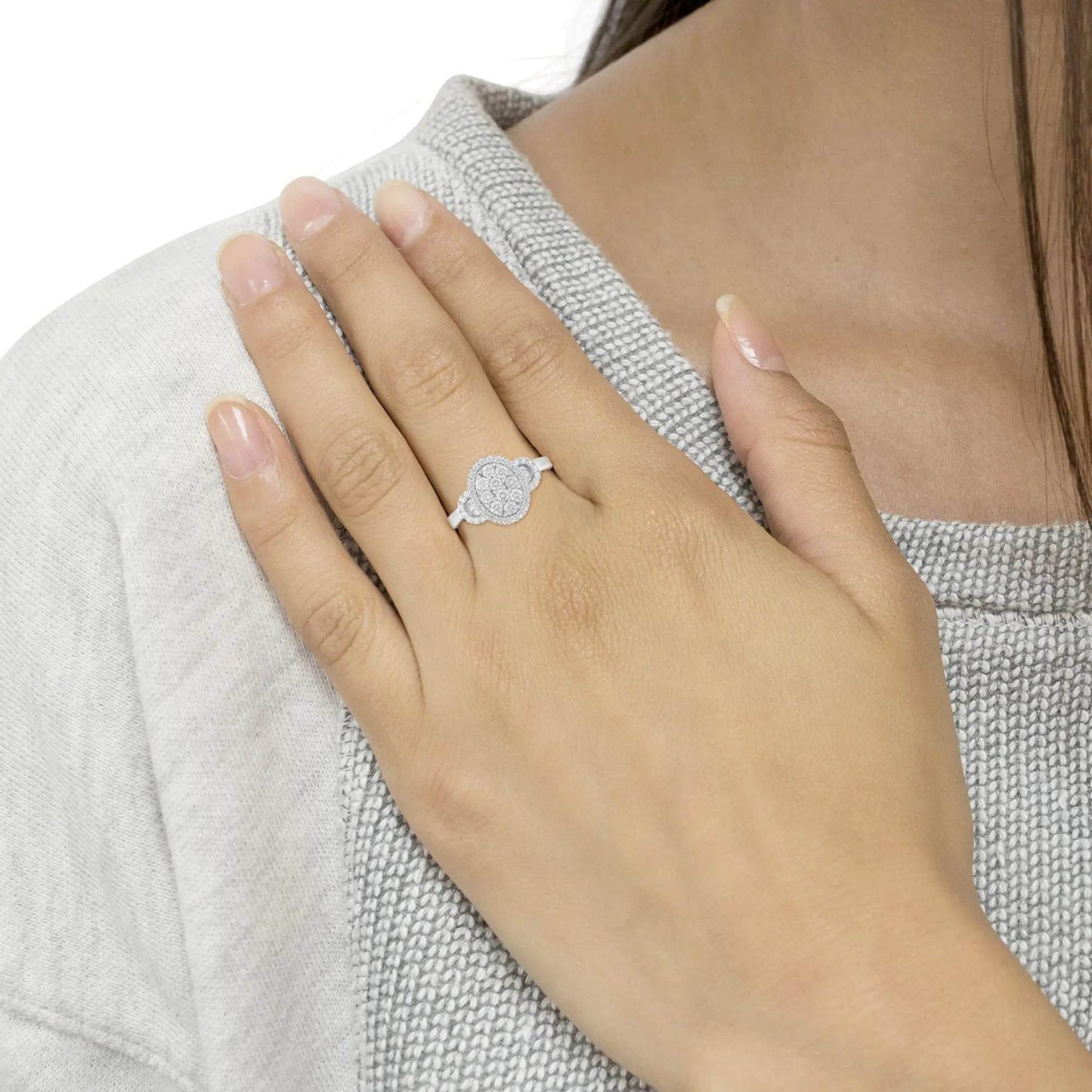 10K White Gold Diamond Oval Halo Art Deco Cocktail Ring - EveryRetailNeed.Com