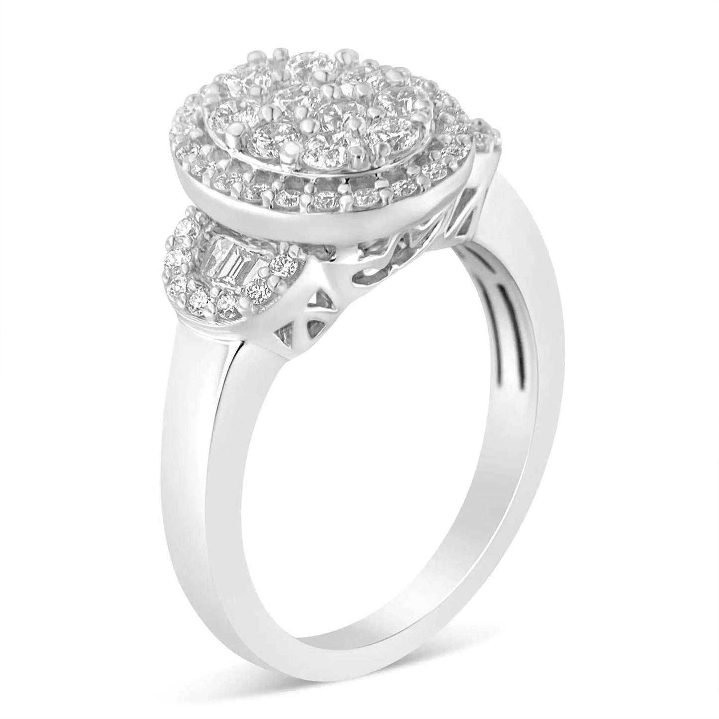 10K White Gold Diamond Oval Halo Art Deco Cocktail Ring - EveryRetailNeed.Com