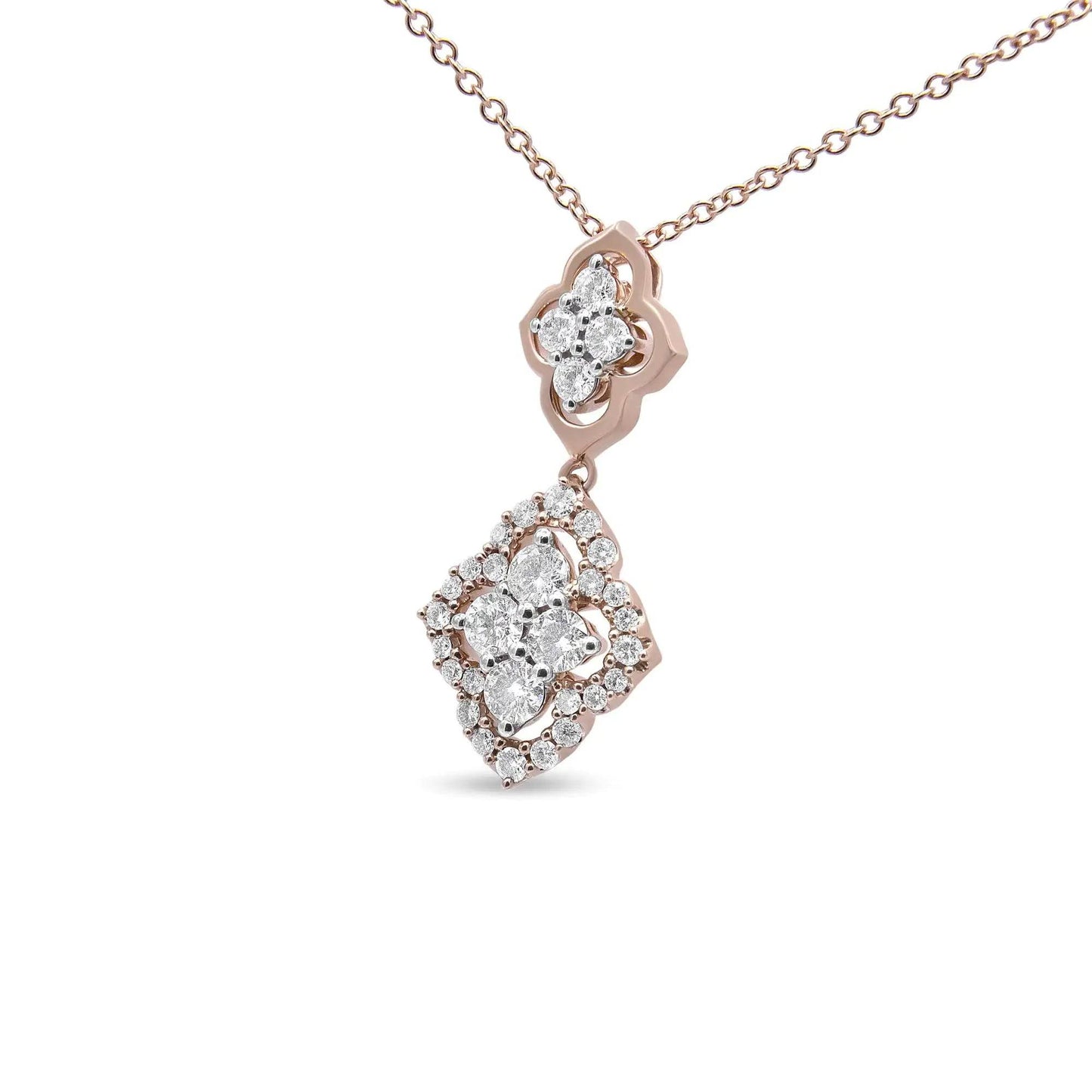 14K Rose Gold Double Quatrefoil Diamond Necklace - EveryRetailNeed.Com