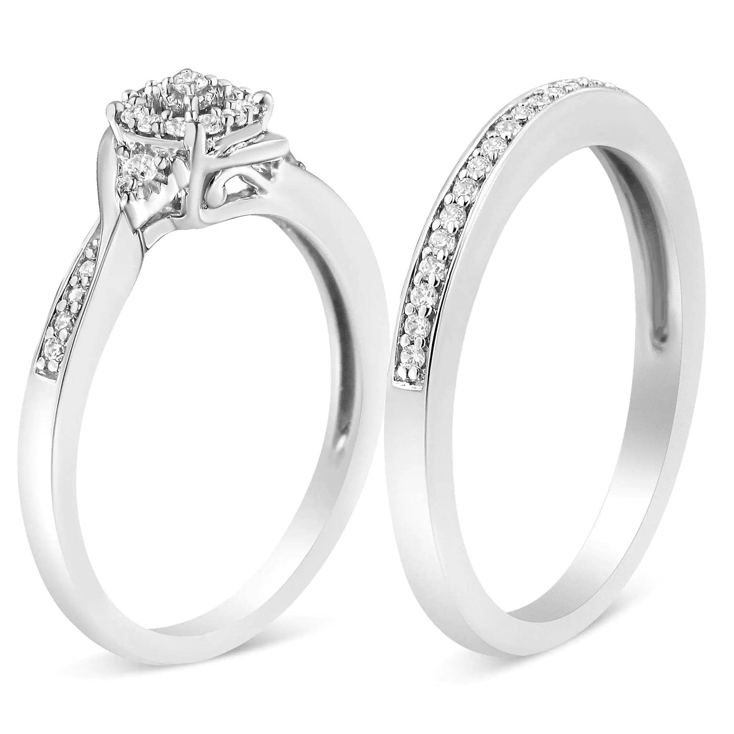 .925 Sterling Silver Diamond Halo Swirl Bridal Set - EveryRetailNeed.Com