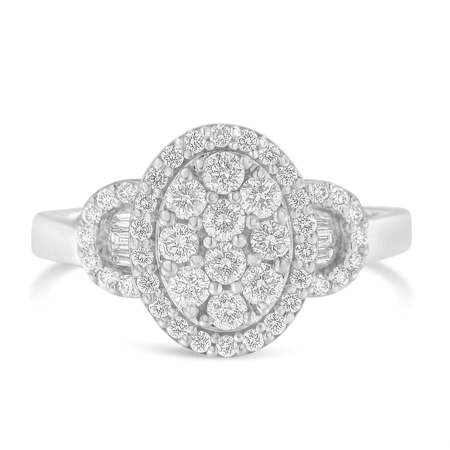10K White Gold Diamond Oval Halo Art Deco Cocktail Ring - EveryRetailNeed.Com