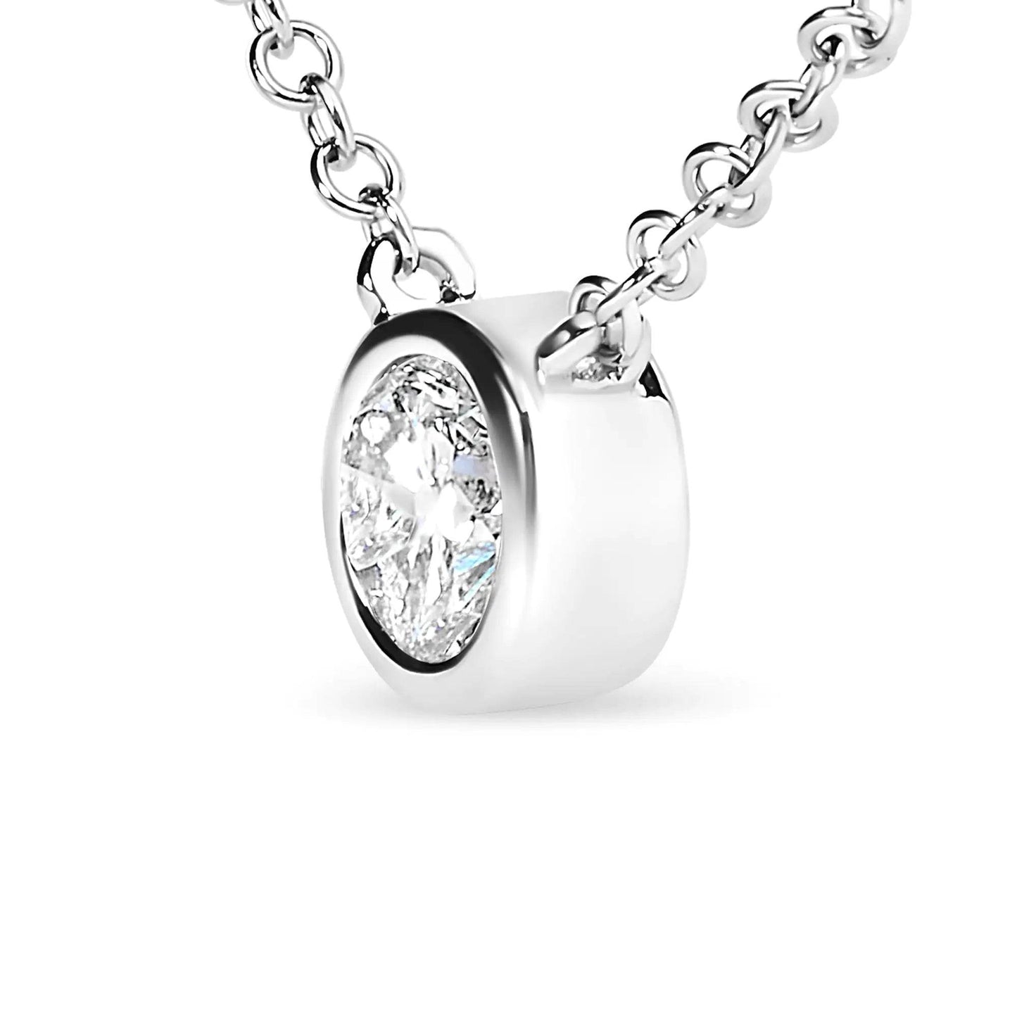 10K White Gold Bezel Diamond Solitaire Pendant Necklace - EveryRetailNeed.Com