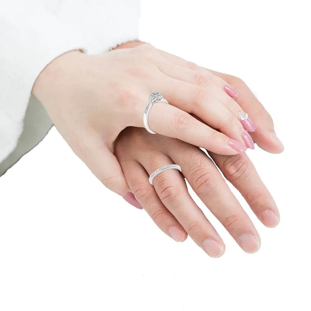 .925 Sterling Silver Diamond Halo Swirl Bridal Set - EveryRetailNeed.Com