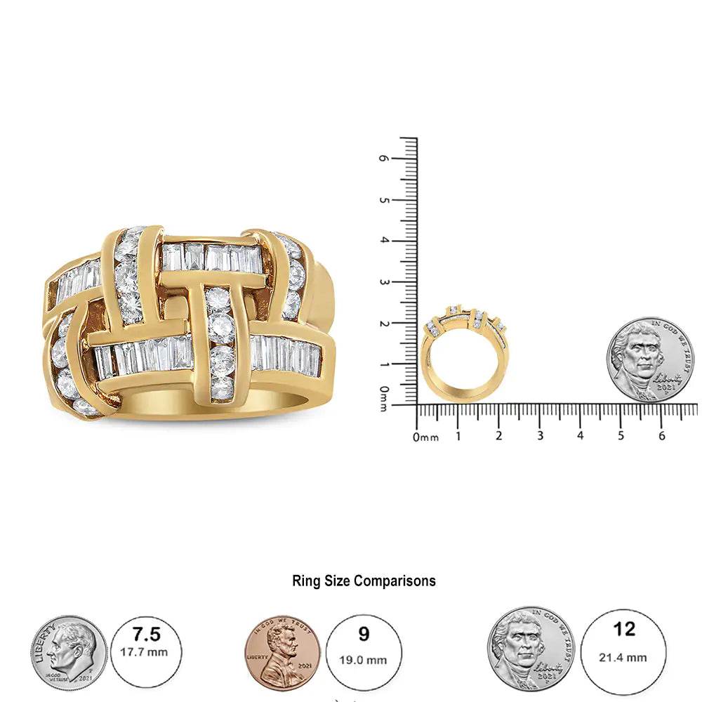 14K Gold Round & Baguette Diamond Lattice Ring (H-I, VS2-SI1) - Size 6 - EveryRetailNeed.Com
