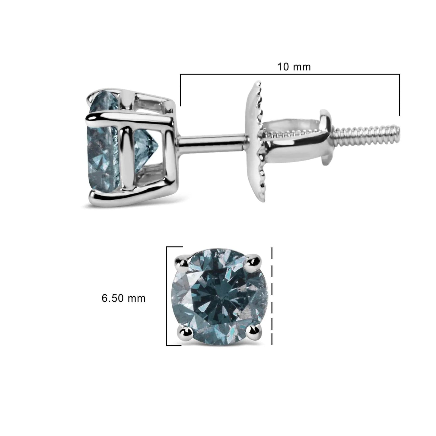 14K Gold Round Brilliant Cut Lab Grown Blue Diamond 4-Prong Classic Solitaire Stud Earrings with Screwbacks - EveryRetailNeed.Com