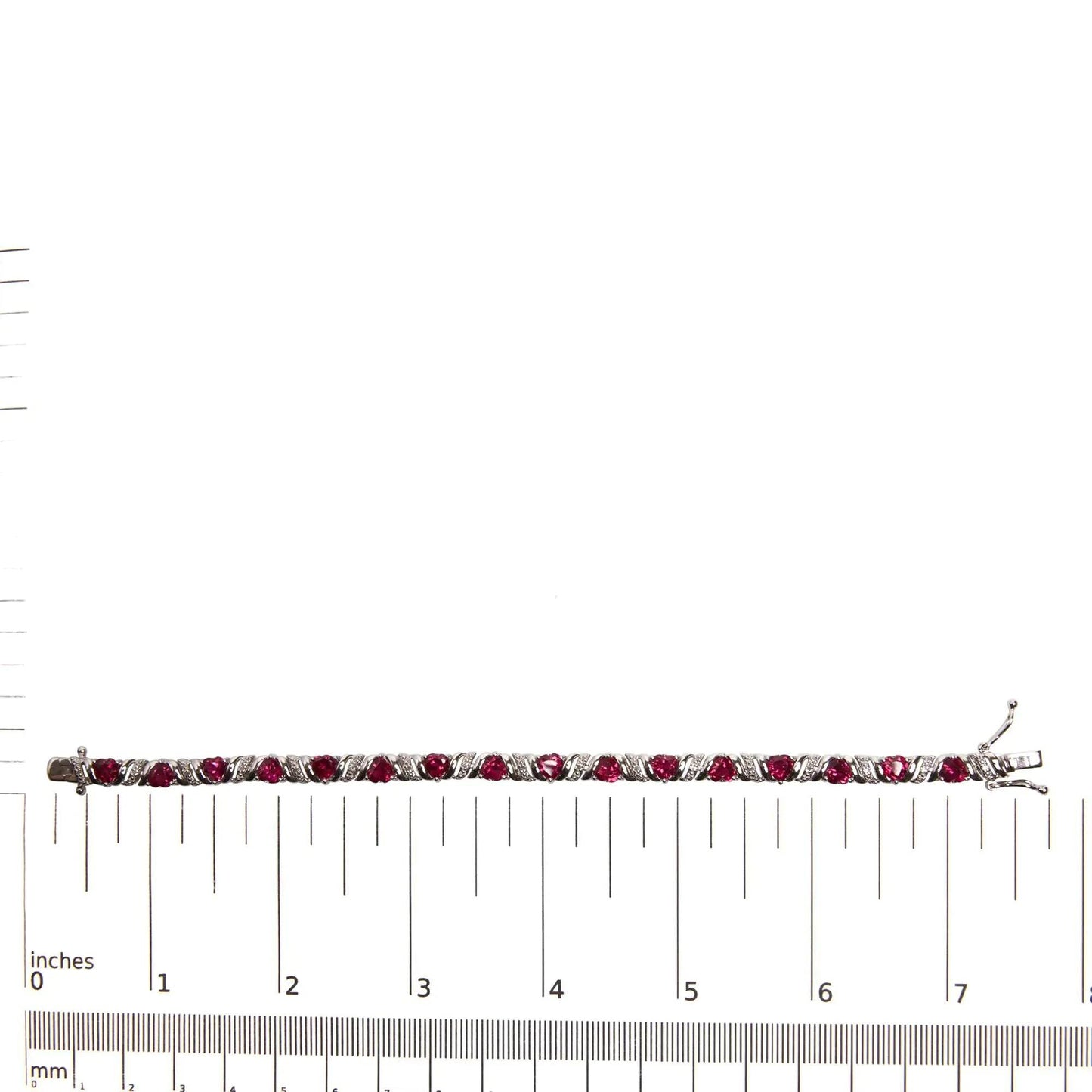 .925 Sterling Silver Red Ruby Heart & Diamond Bracelet - EveryRetailNeed.Com