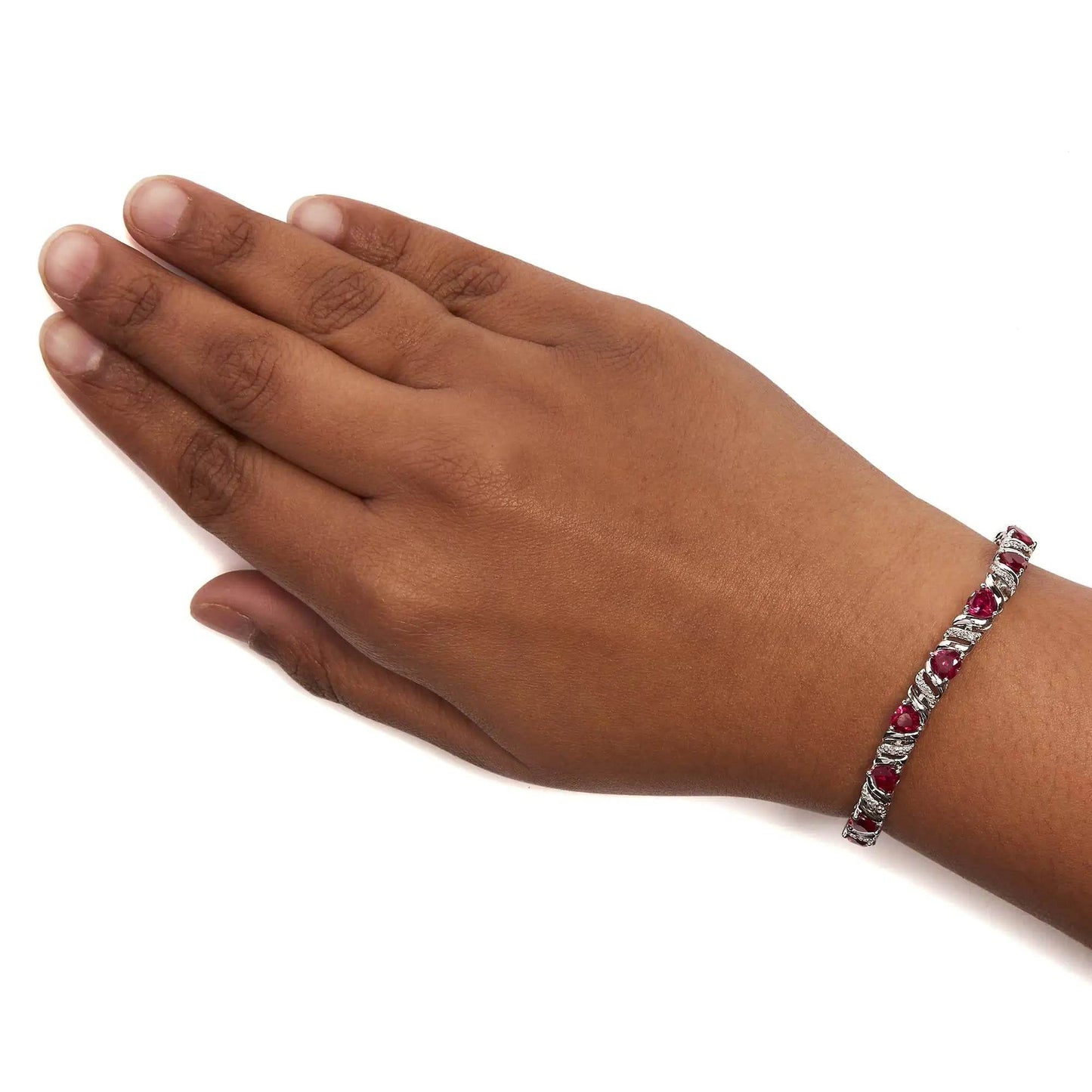 .925 Sterling Silver Red Ruby Heart & Diamond Bracelet - EveryRetailNeed.Com