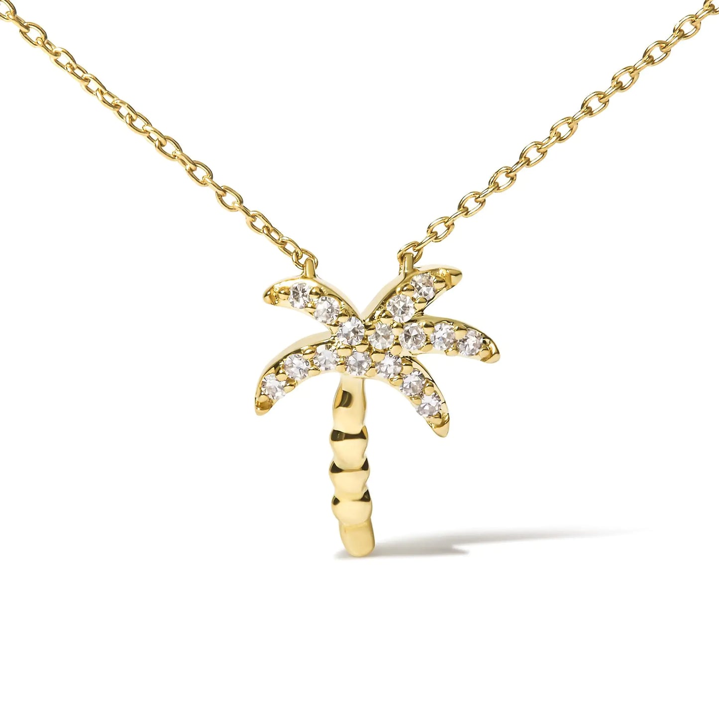 Gold Diamond Palm Tree Pendant Necklace