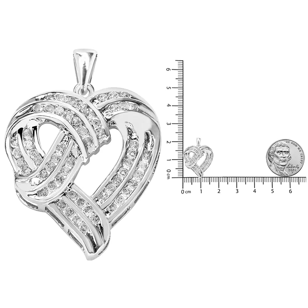 .925 Sterling Silver Diamond Ribbon Heart Pendant Necklace