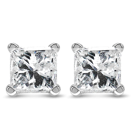 14K White Gold Princess Diamond Solitaire Earrings