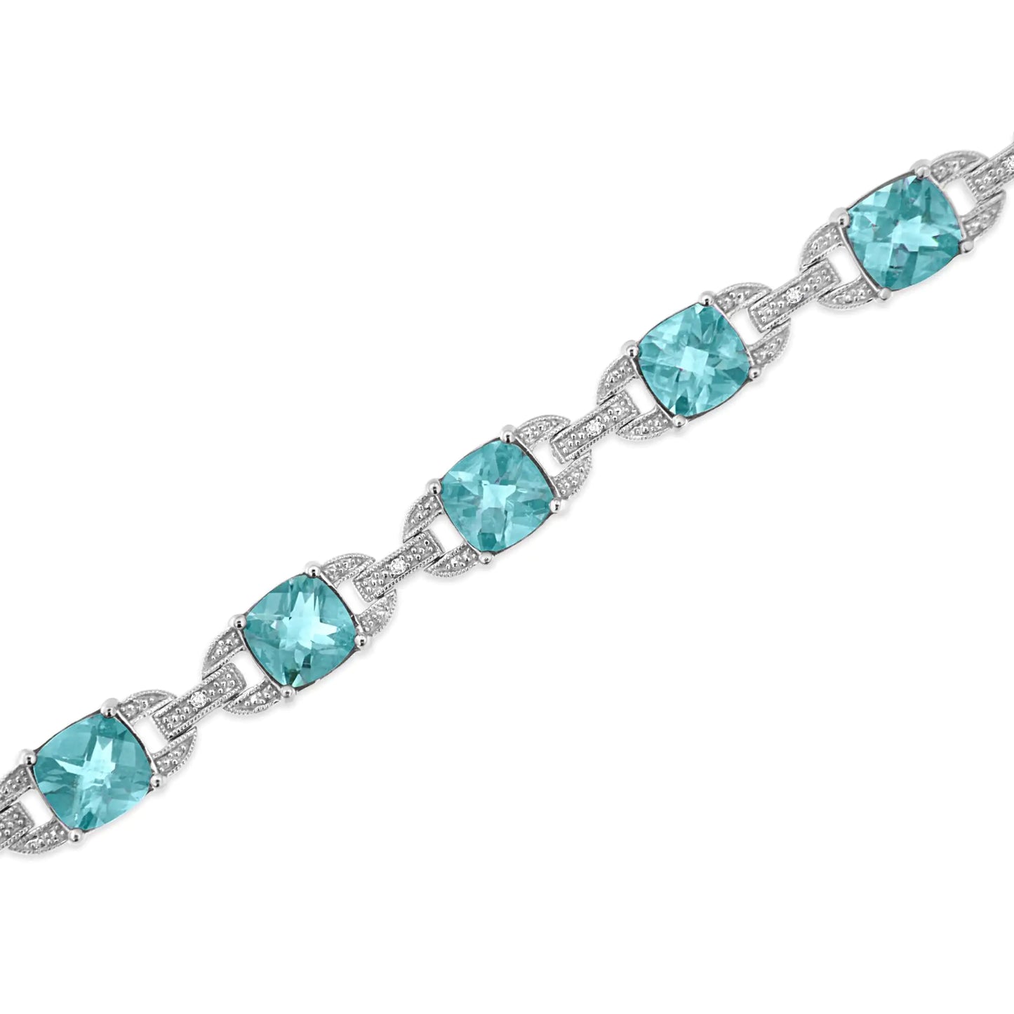 Sterling Silver Blue Topaz & Diamond Tennis Bracelet - 7 Inch