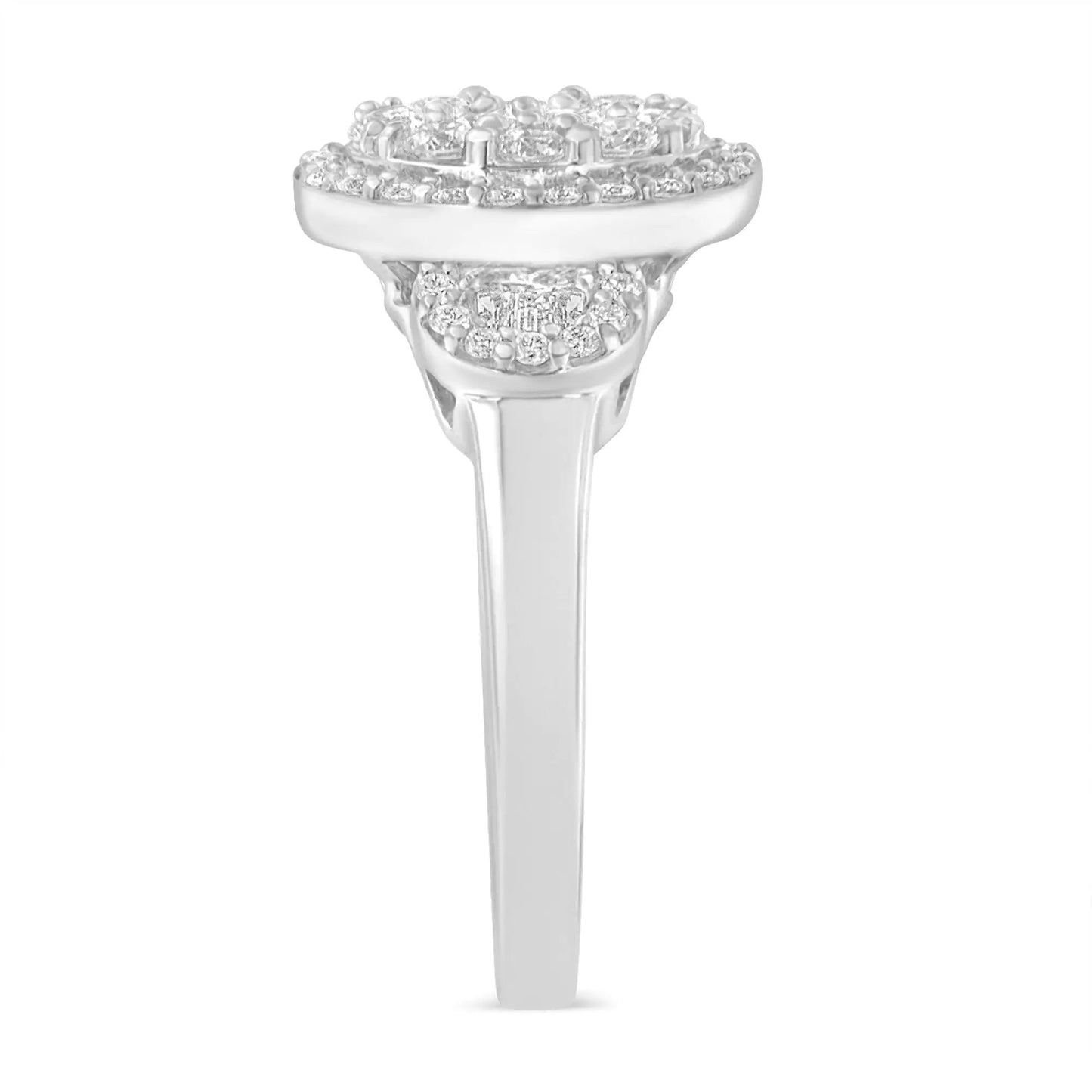 10K White Gold Diamond Oval Halo Art Deco Cocktail Ring