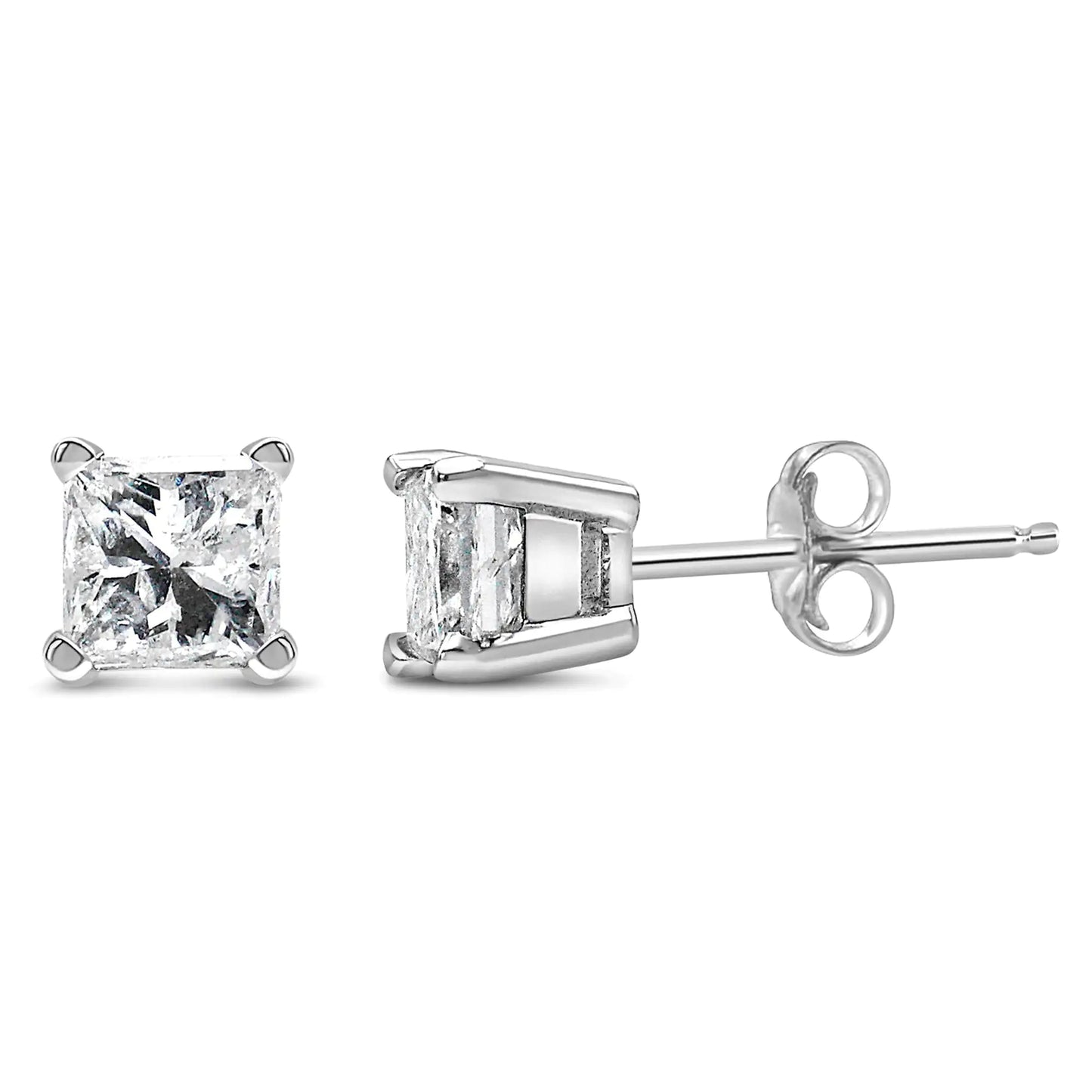 14K White Gold Princess Diamond Solitaire Earrings