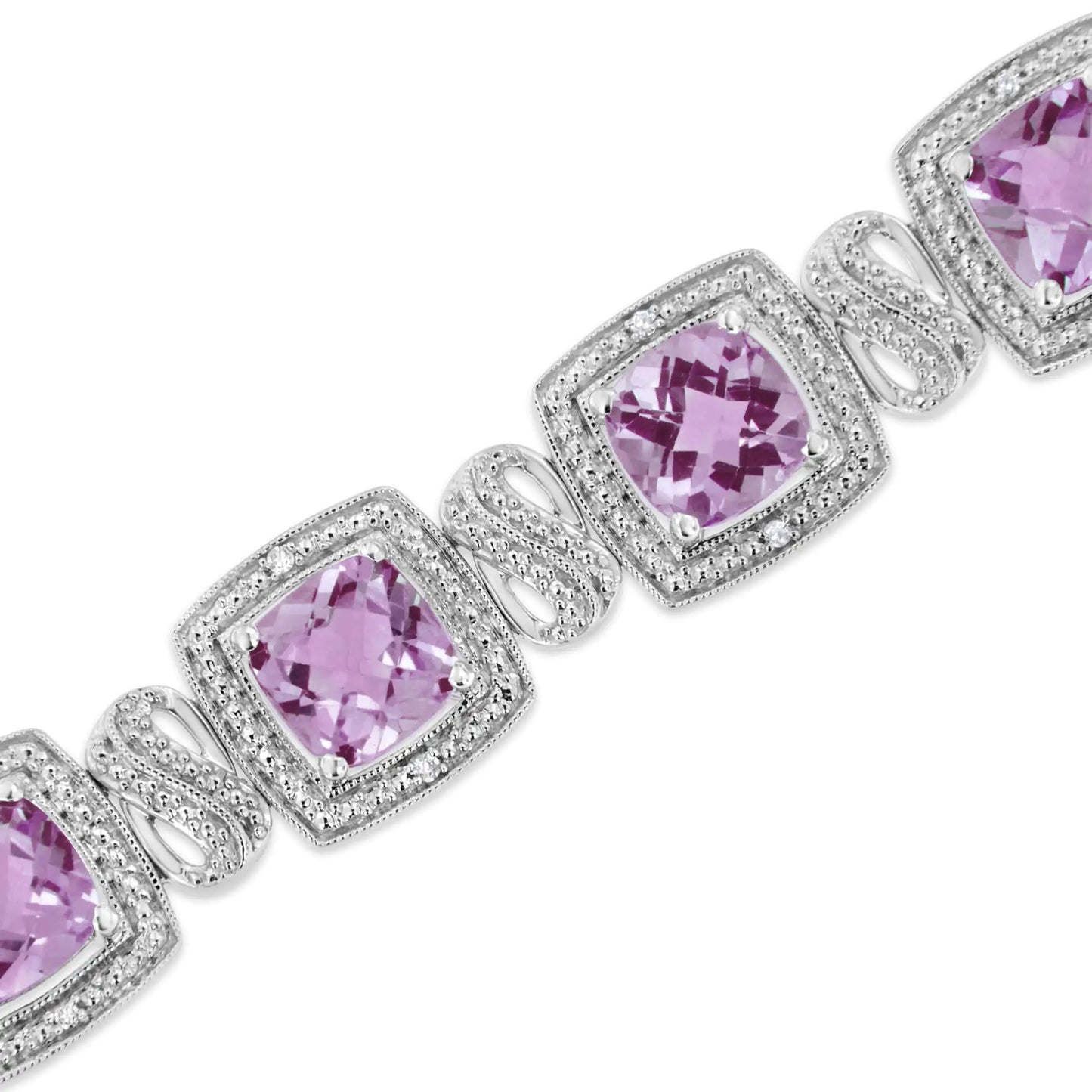 Sterling Silver Cushion Amethyst & Diamond Bracelet