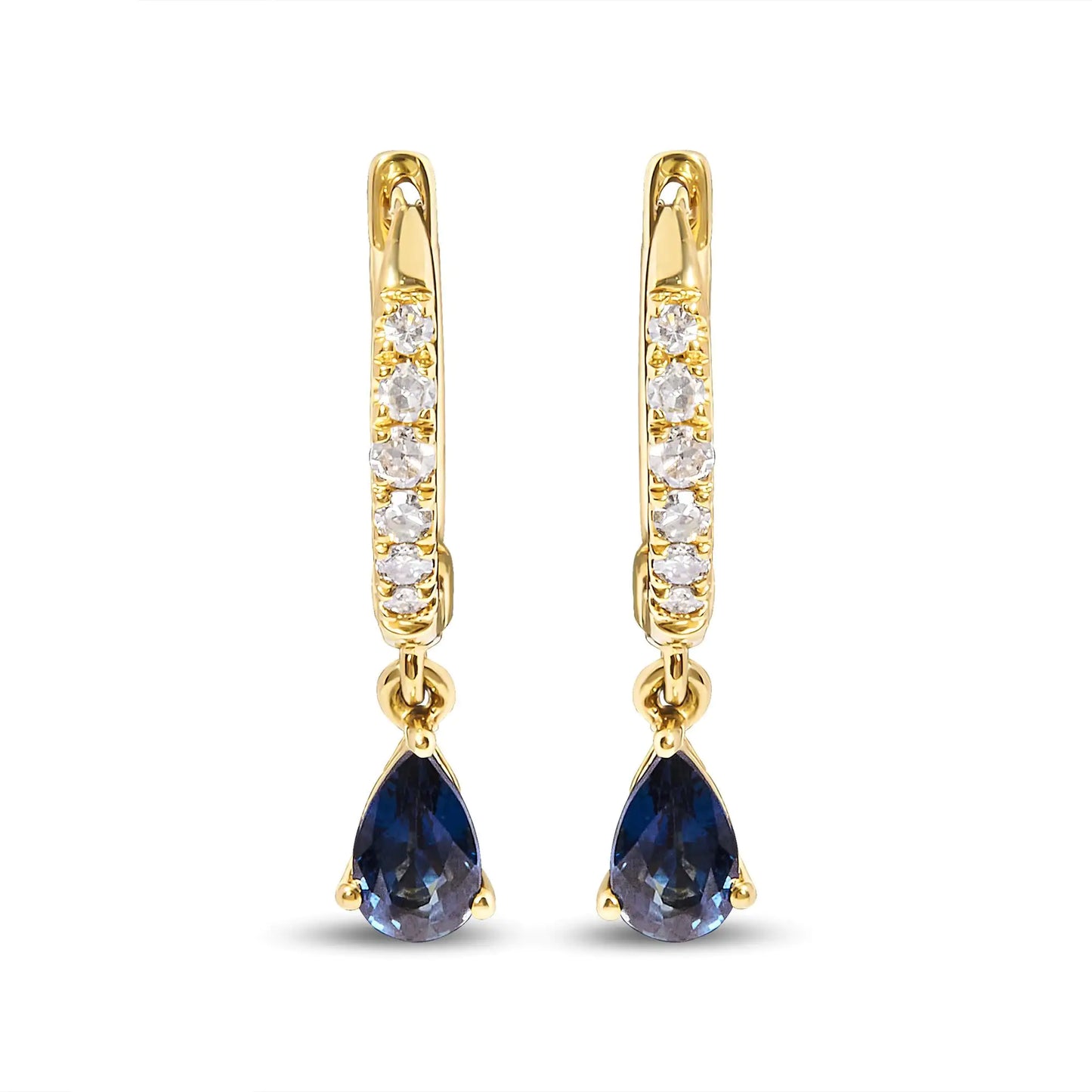 10K Yellow Gold Sapphire & Diamond Huggy Earrings