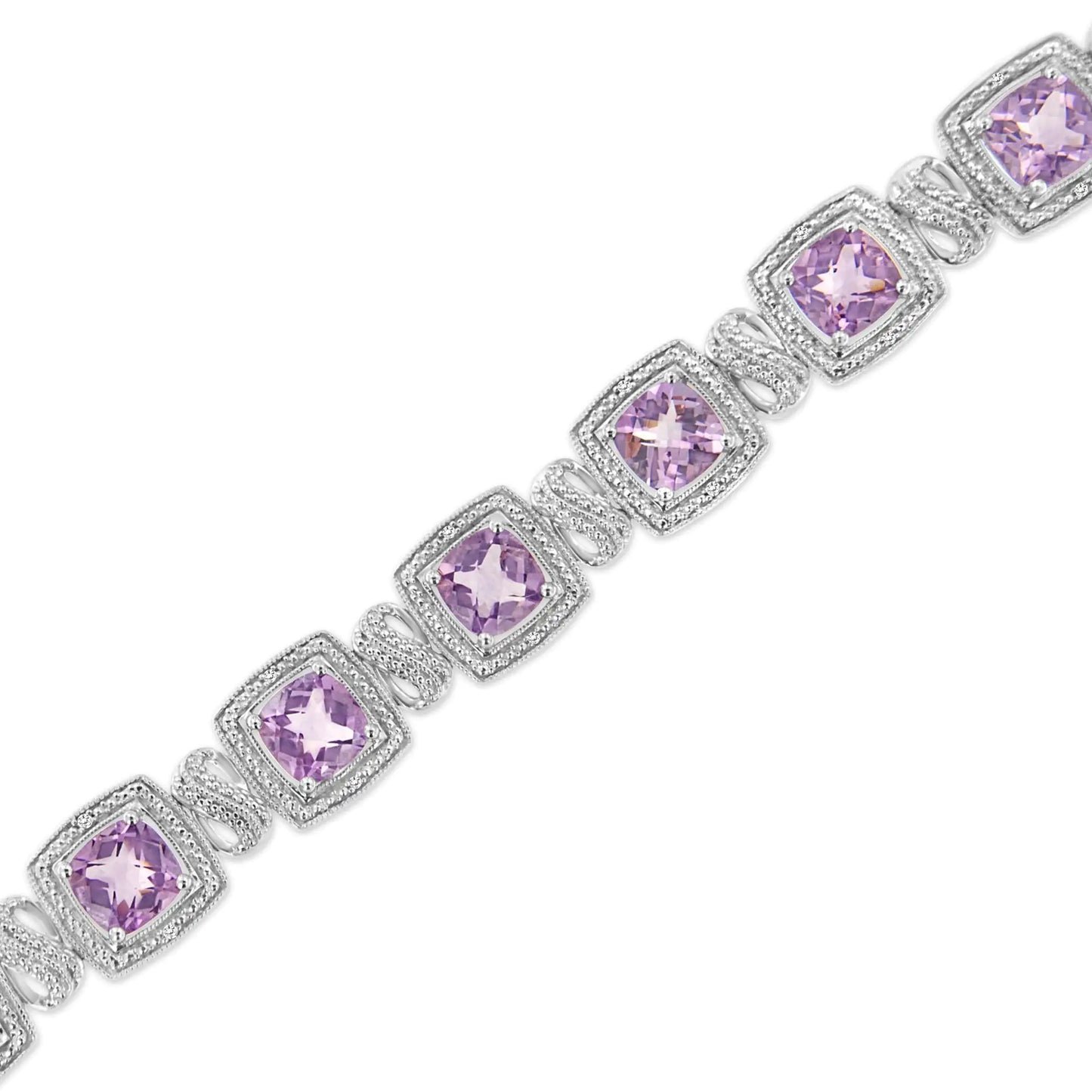 Sterling Silver Cushion Amethyst & Diamond Bracelet