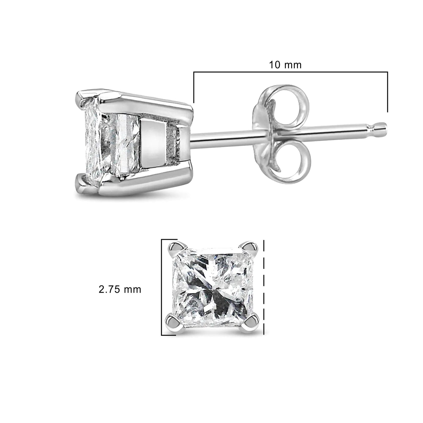 14K White Gold Princess Diamond Solitaire Earrings