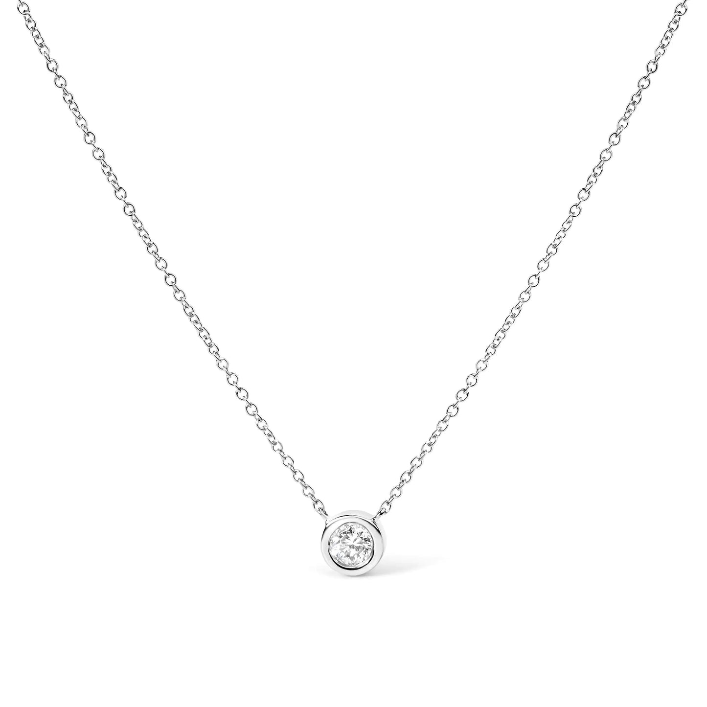 10K White Gold Bezel Diamond Solitaire Pendant Necklace