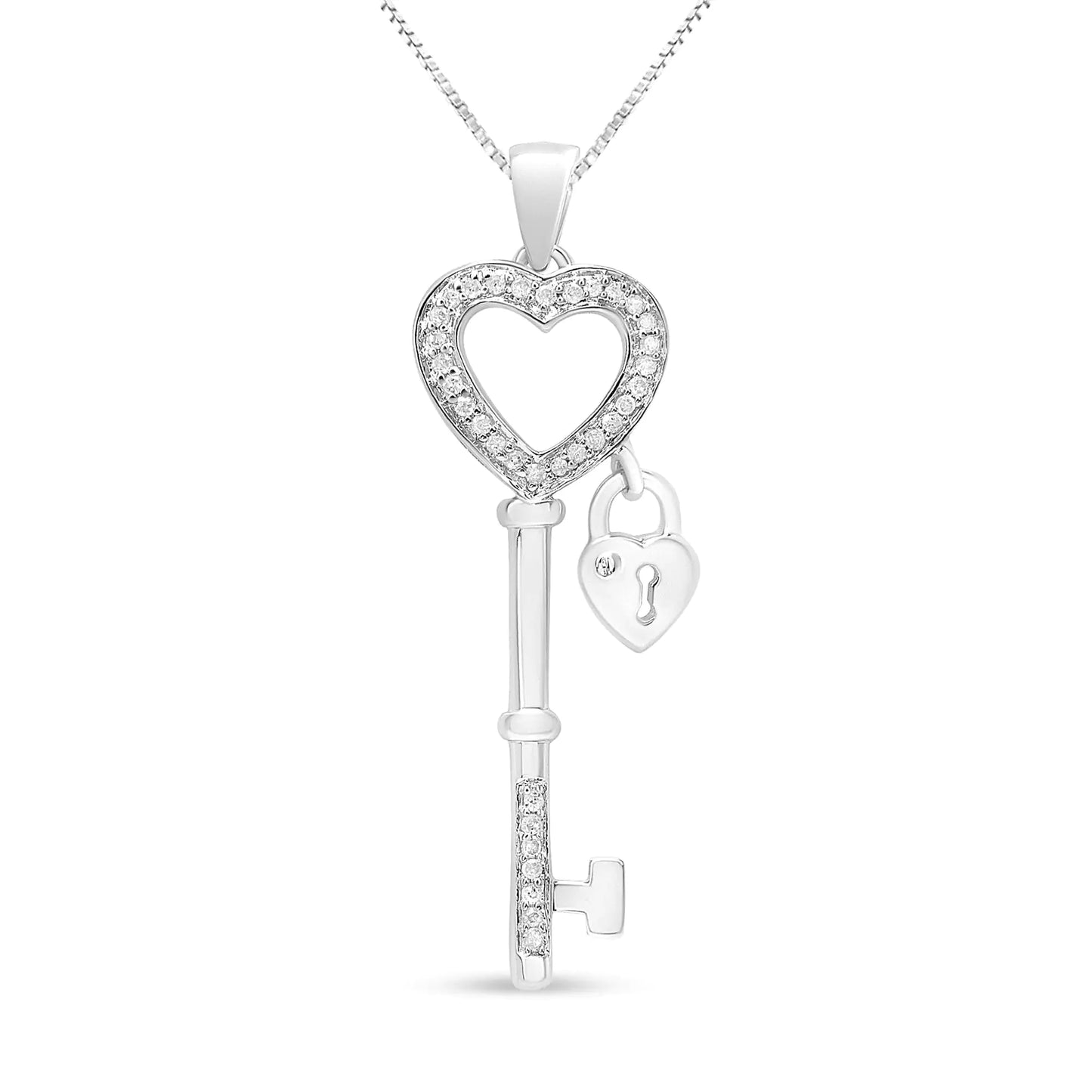 Sterling Silver Diamond Heart Lock Necklace