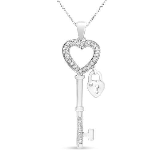 Sterling Silver Diamond Heart Lock Necklace