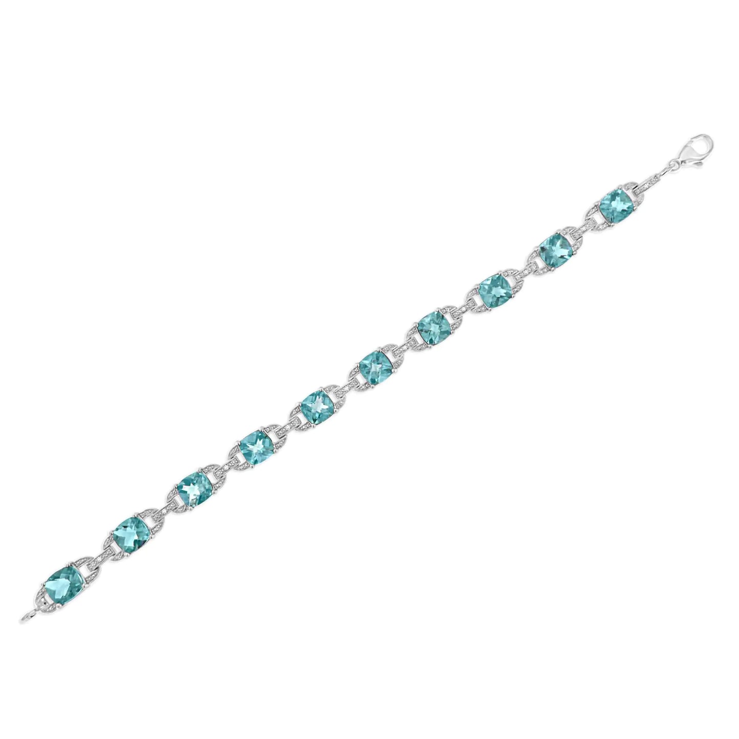 Sterling Silver Blue Topaz & Diamond Tennis Bracelet - 7 Inch