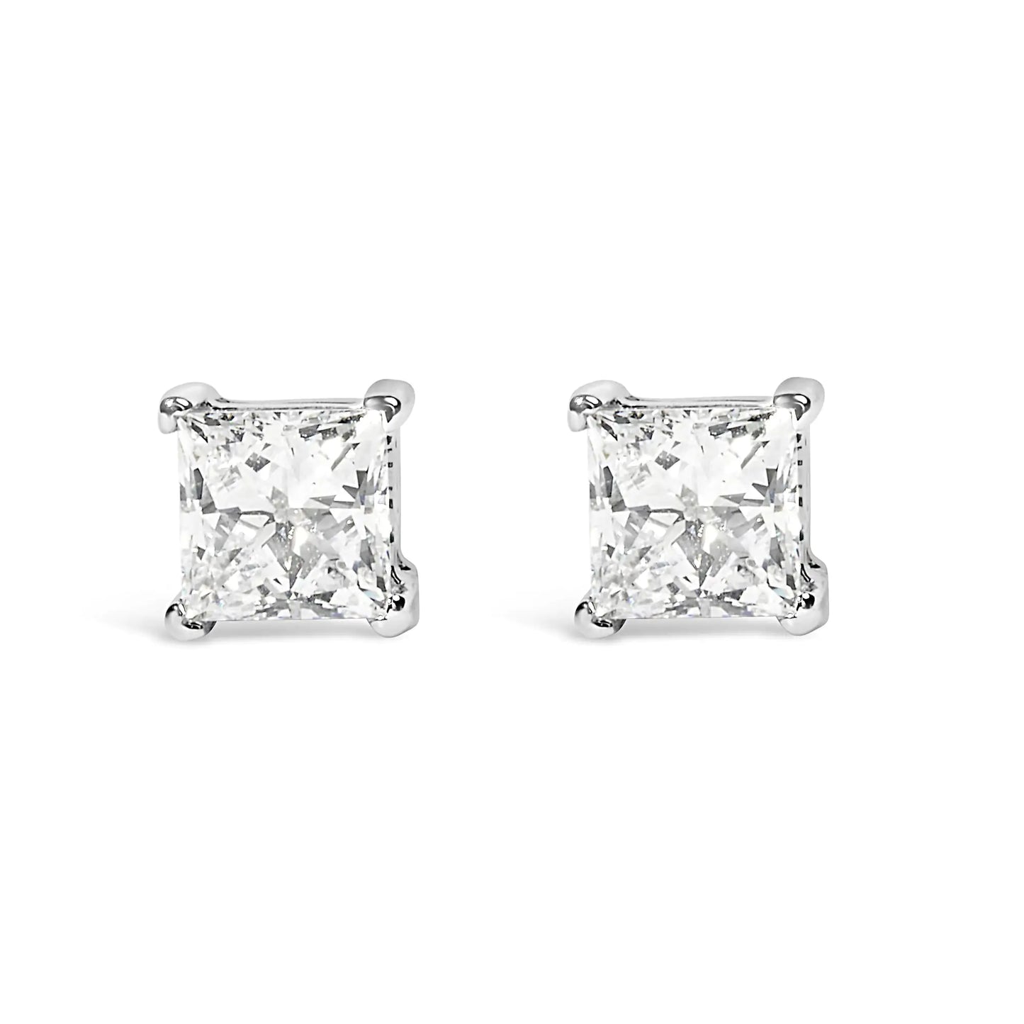 14K White Gold Princess Diamond Solitaire Earrings