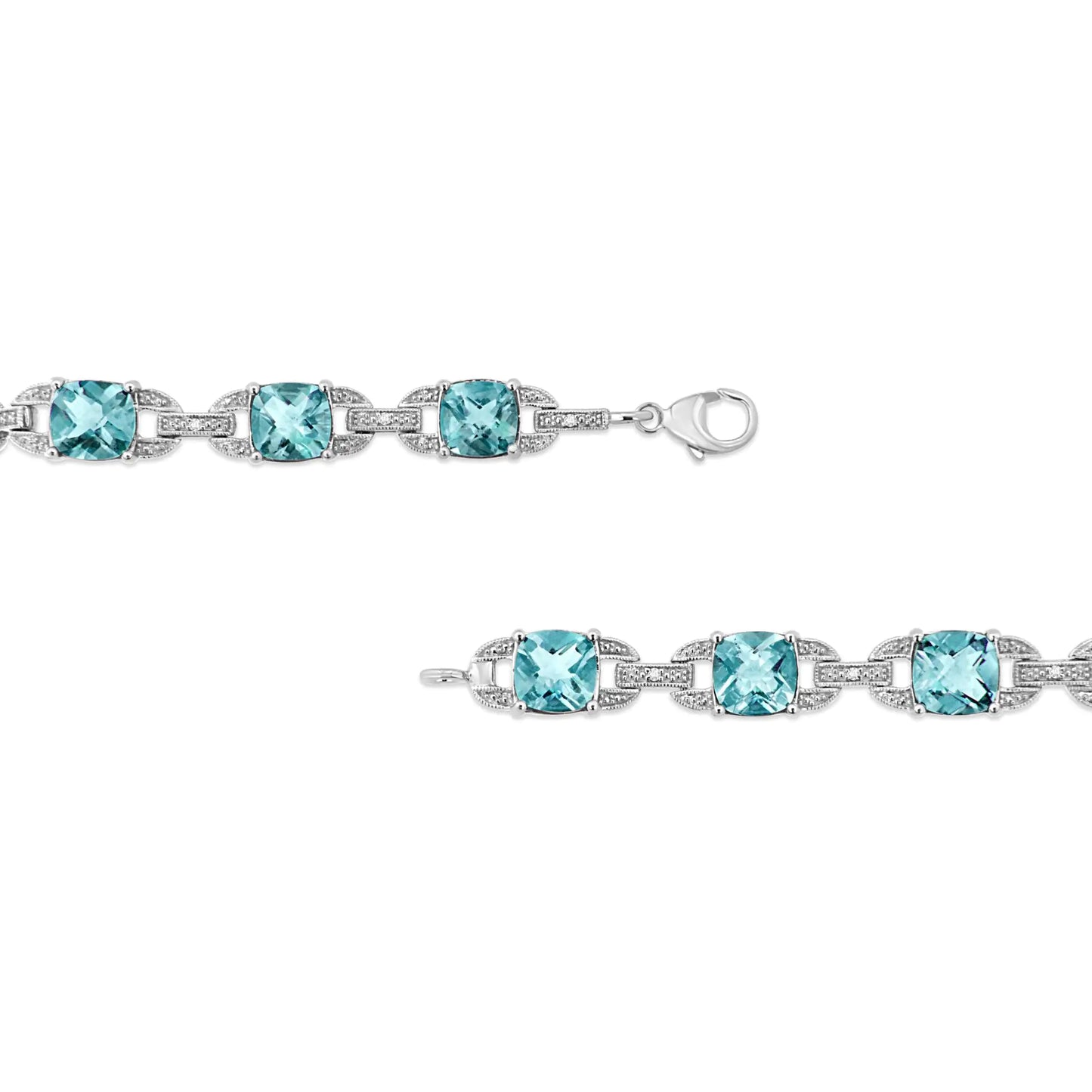 Sterling Silver Blue Topaz & Diamond Tennis Bracelet - 7 Inch