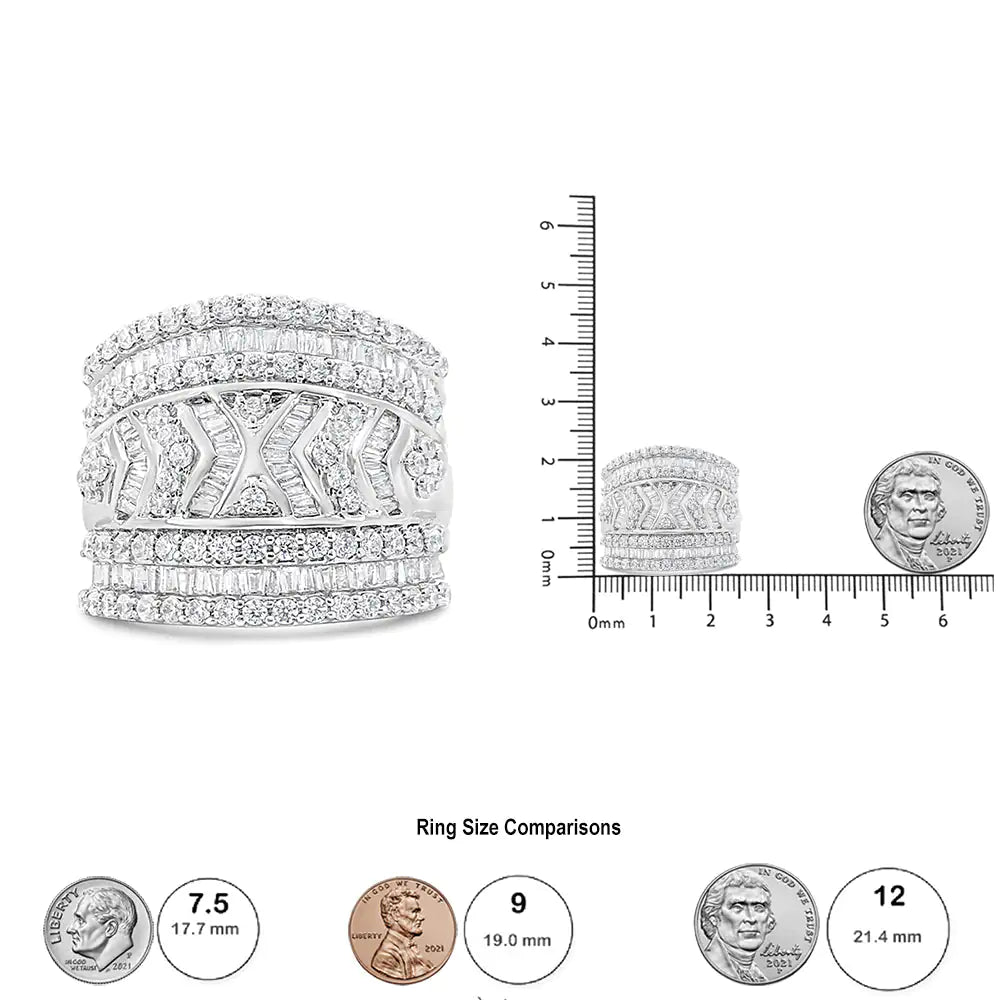 Sterling Silver 2.0ct Diamond Multi-Row Band