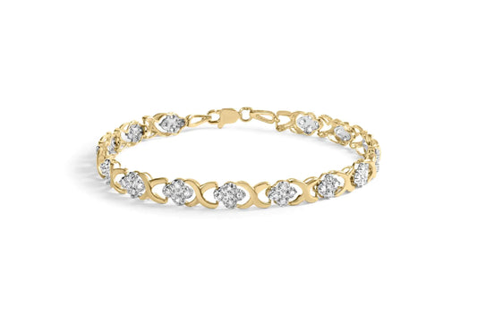 10K Yellow Gold Diamond Floral Cluster Bracelet