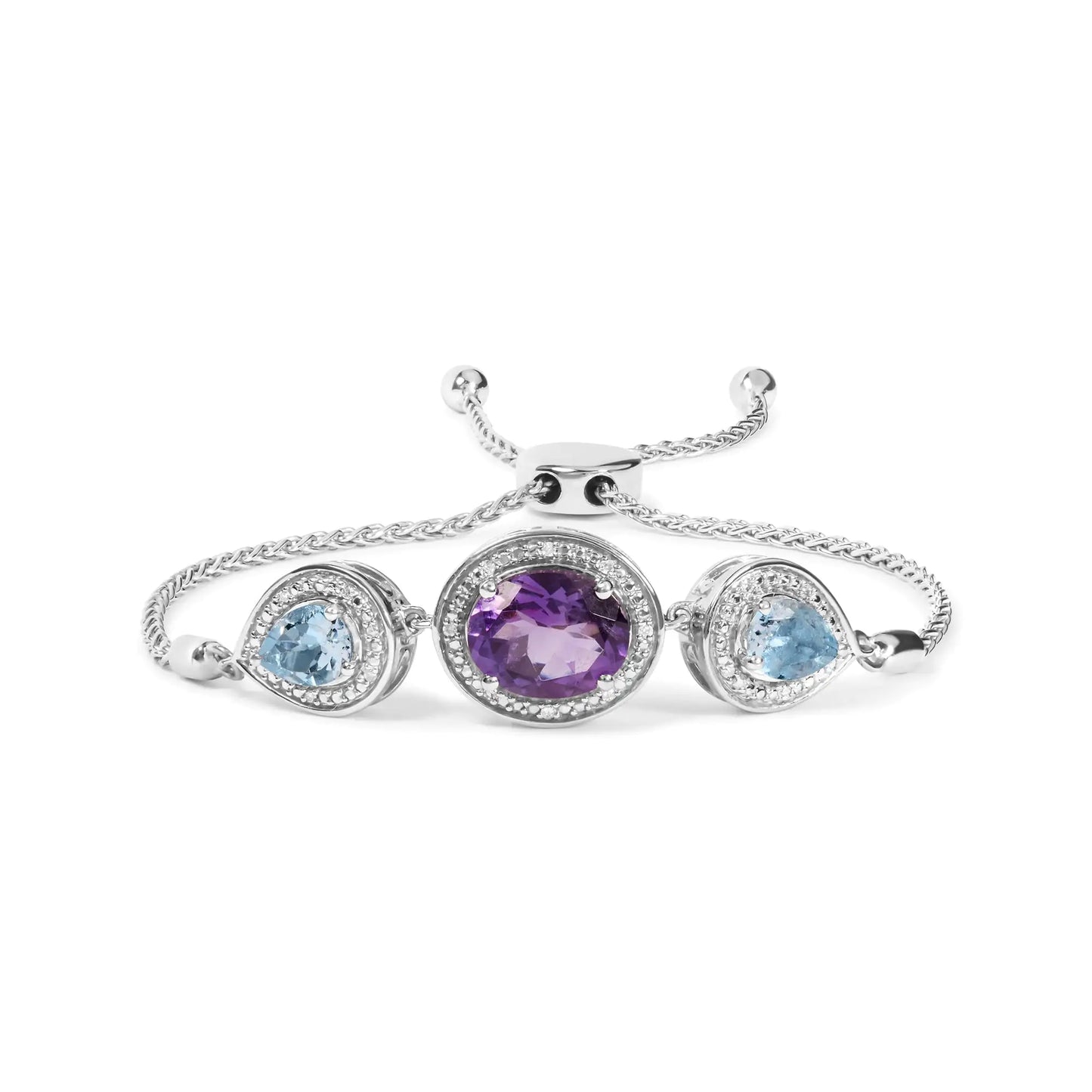 Sterling Silver Oval Amethyst & Blue Topaz Lariat Bolo Bracelet