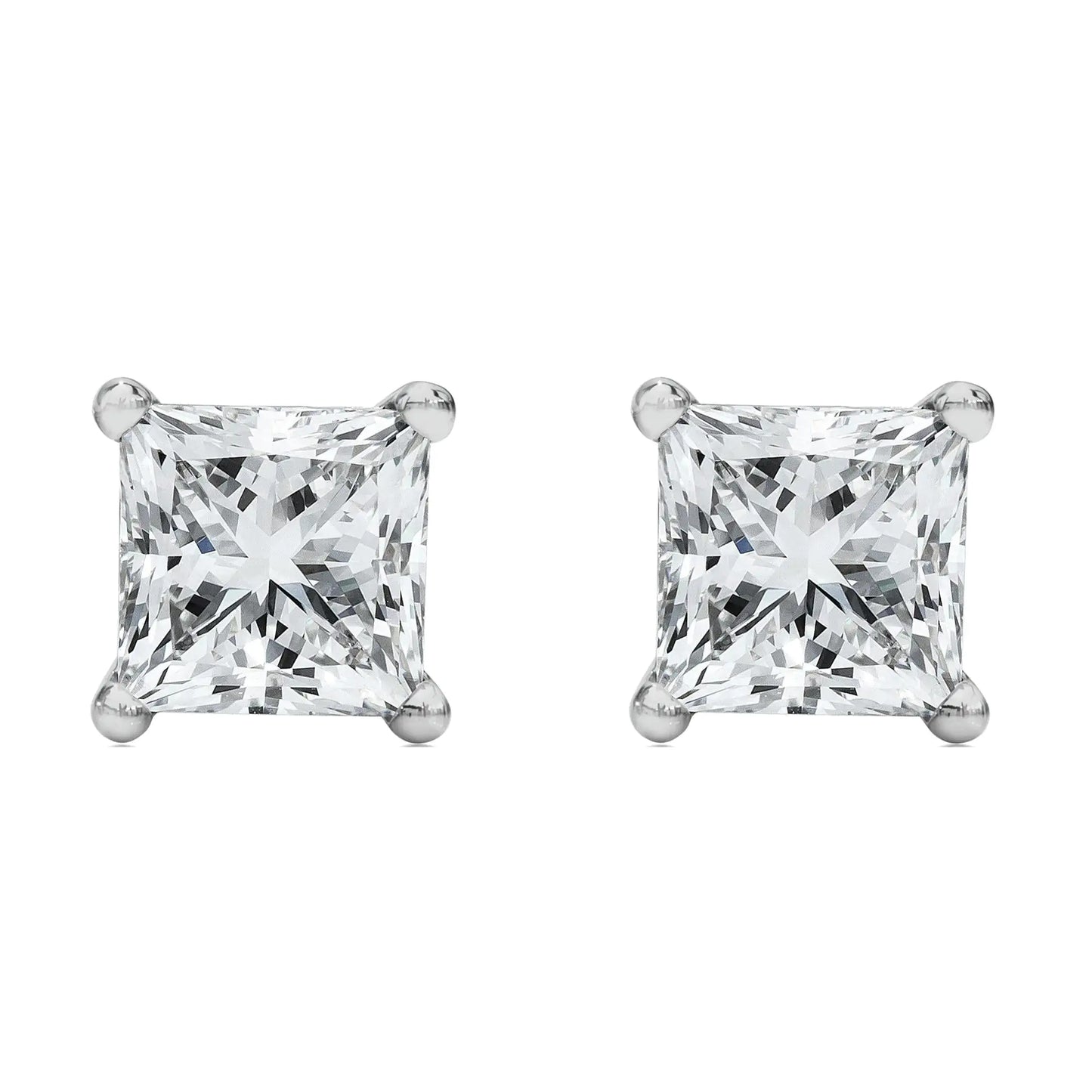 14K White Gold Princess Diamond Solitaire Earrings