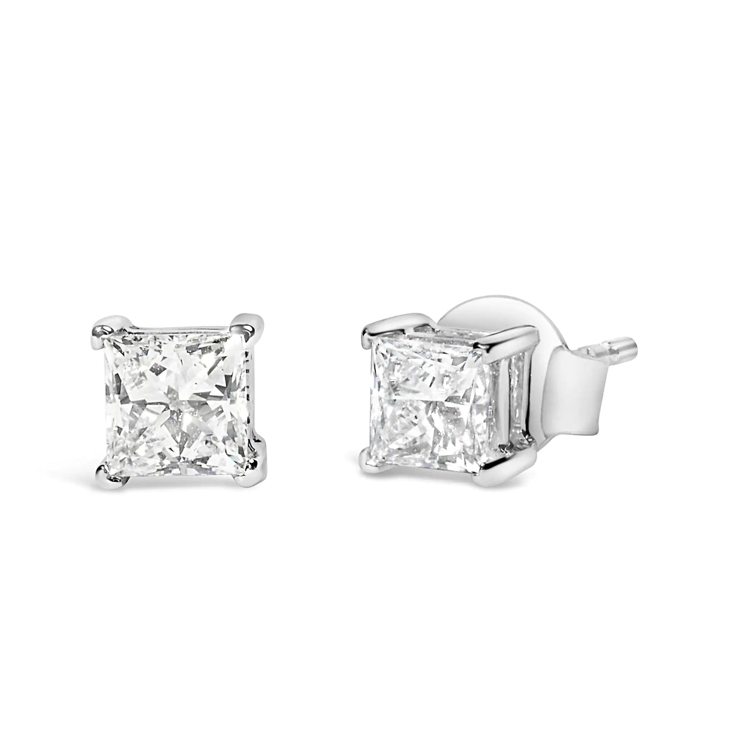 14K White Gold Princess Diamond Solitaire Earrings