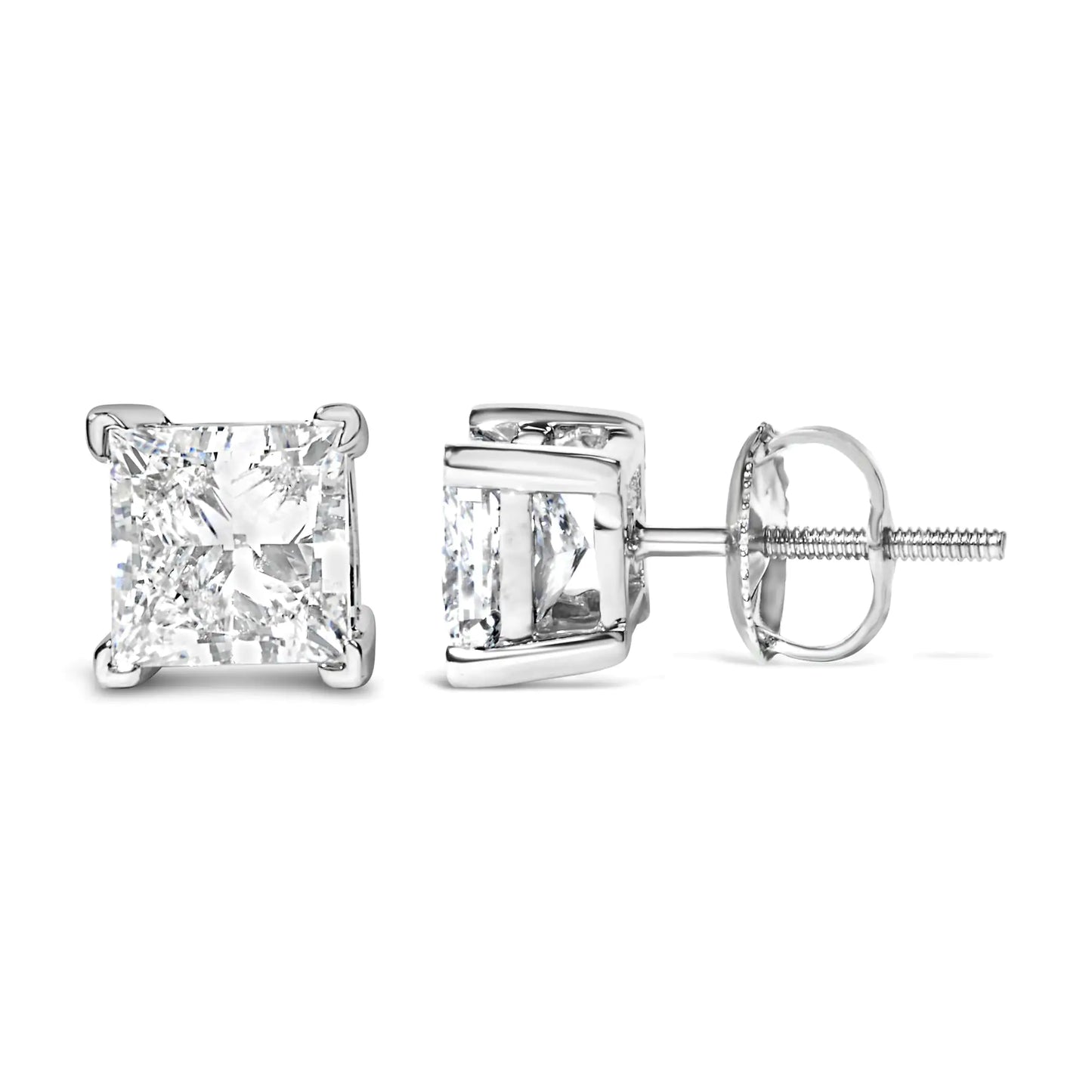 14K White Gold Princess Diamond Solitaire Earrings