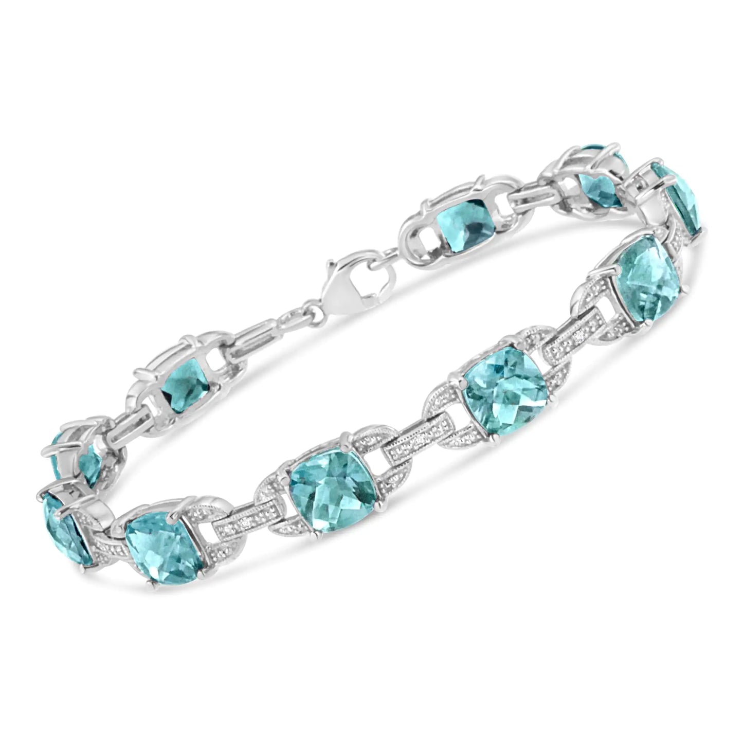 Sterling Silver Blue Topaz & Diamond Tennis Bracelet - 7 Inch