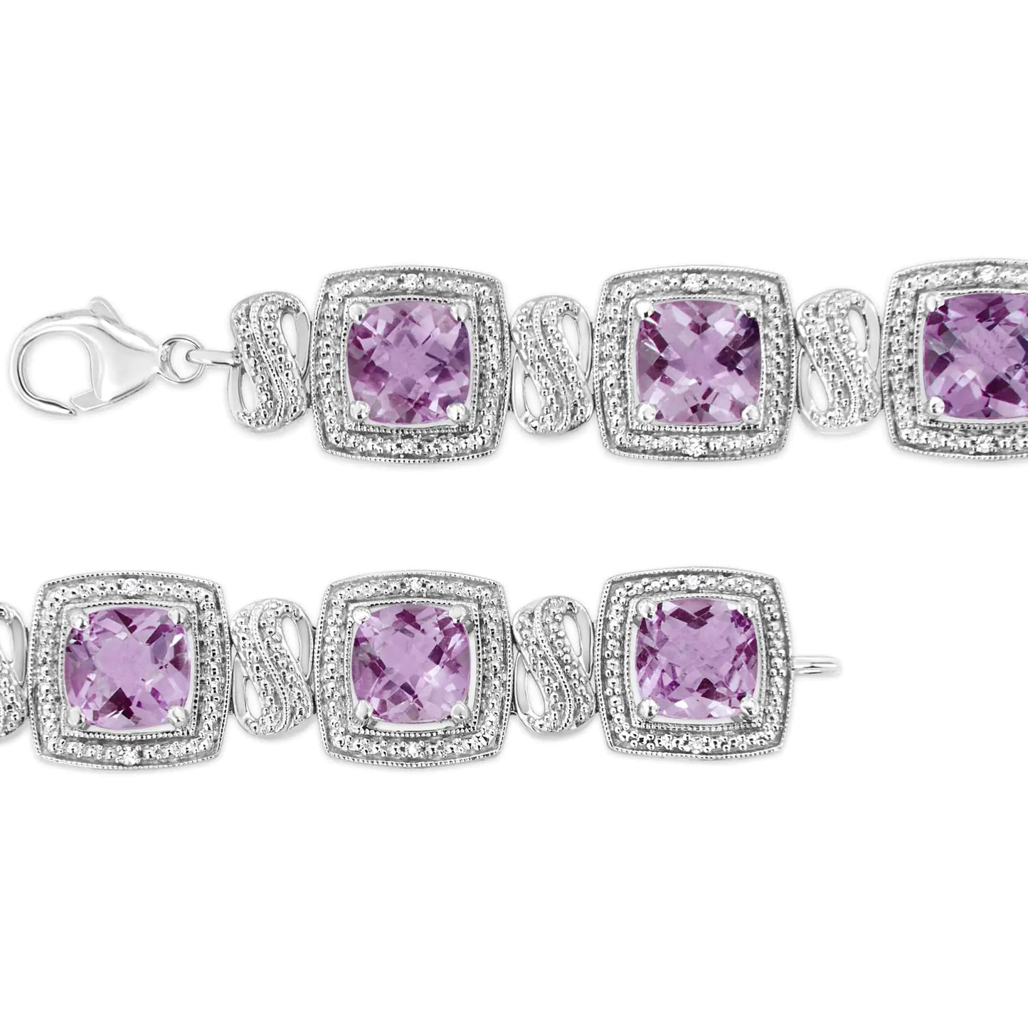 Sterling Silver Cushion Amethyst & Diamond Bracelet