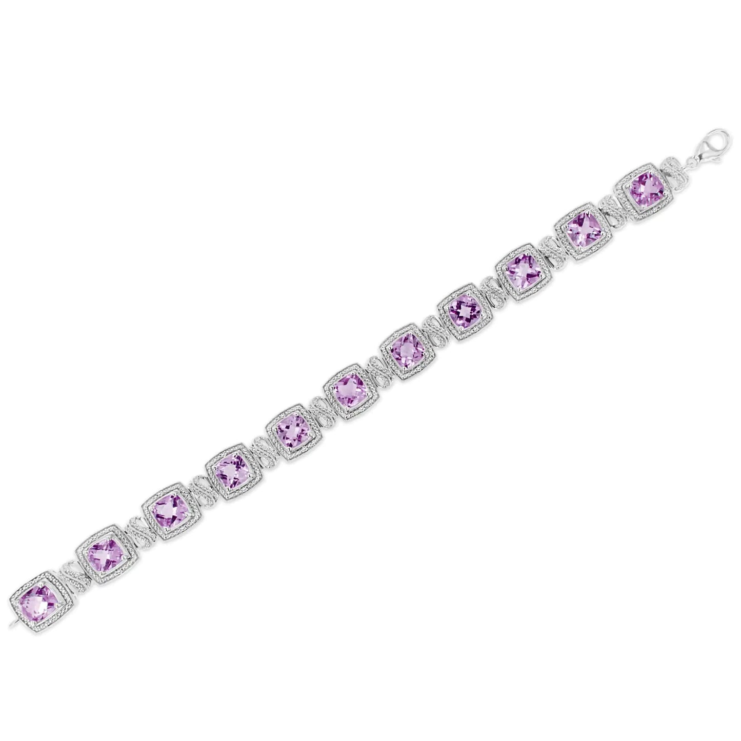 Sterling Silver Cushion Amethyst & Diamond Bracelet